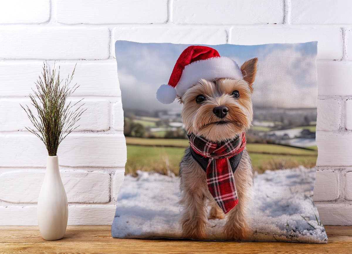 Snowy Christmas Yorkshire Terrier Cushion