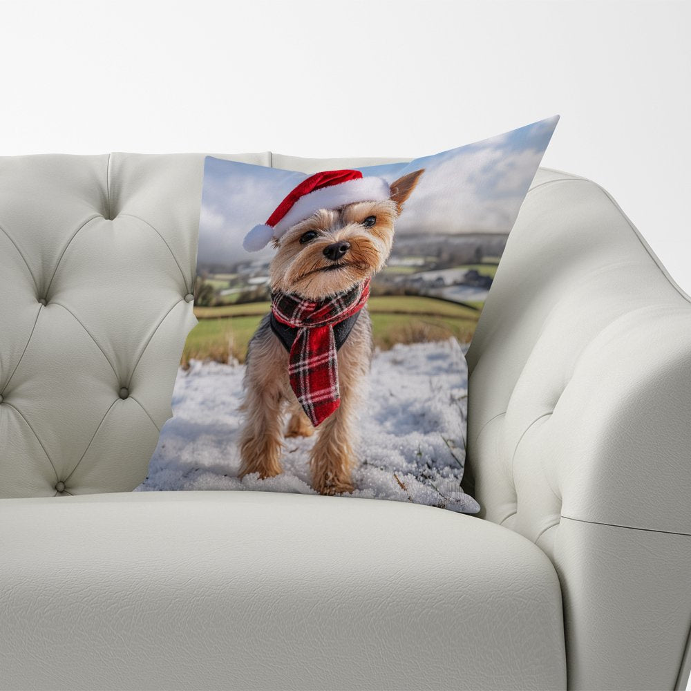 Snowy Christmas Yorkshire Terrier Cushion