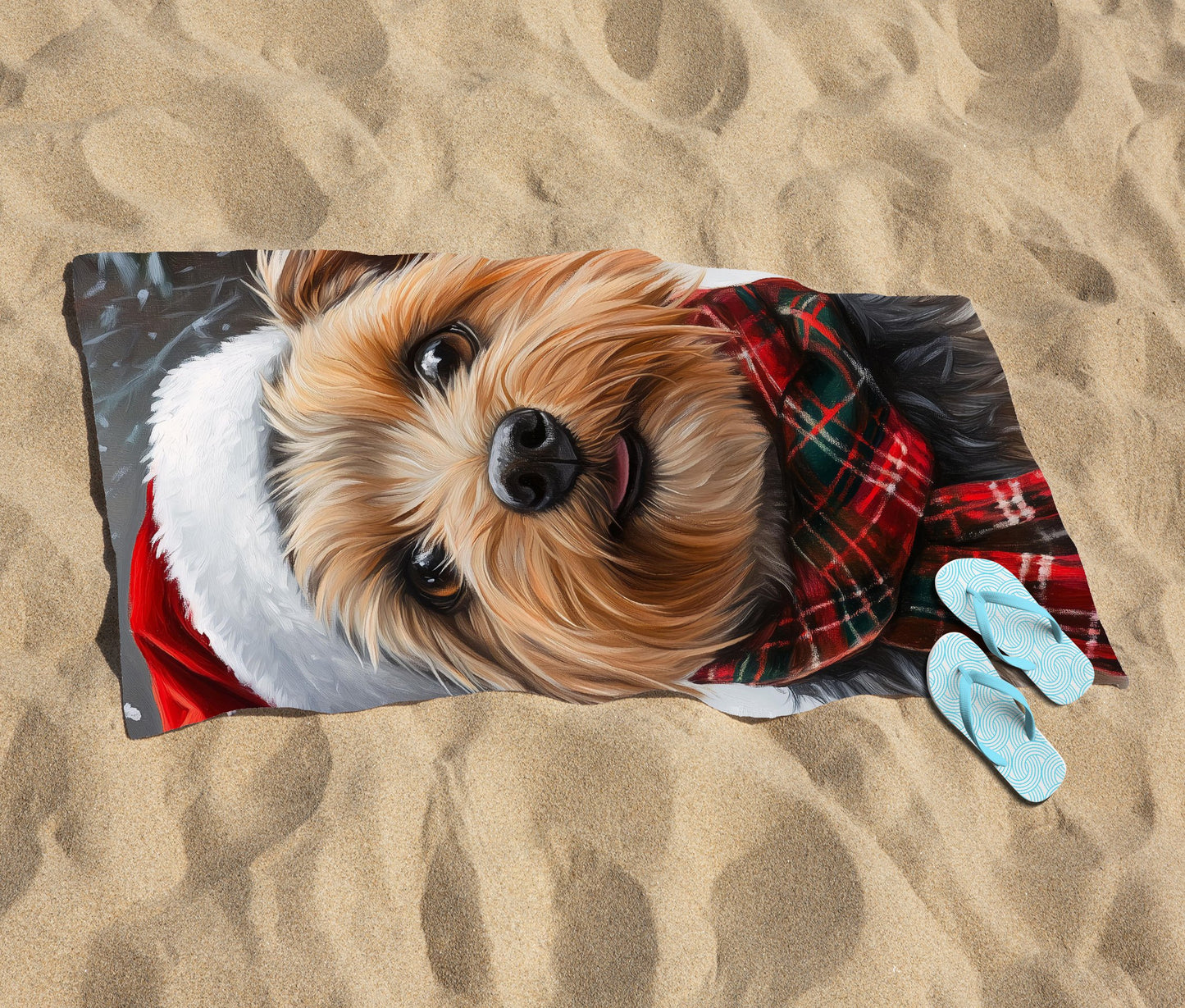 Christmas Yorkshire Terrier Beach Towel