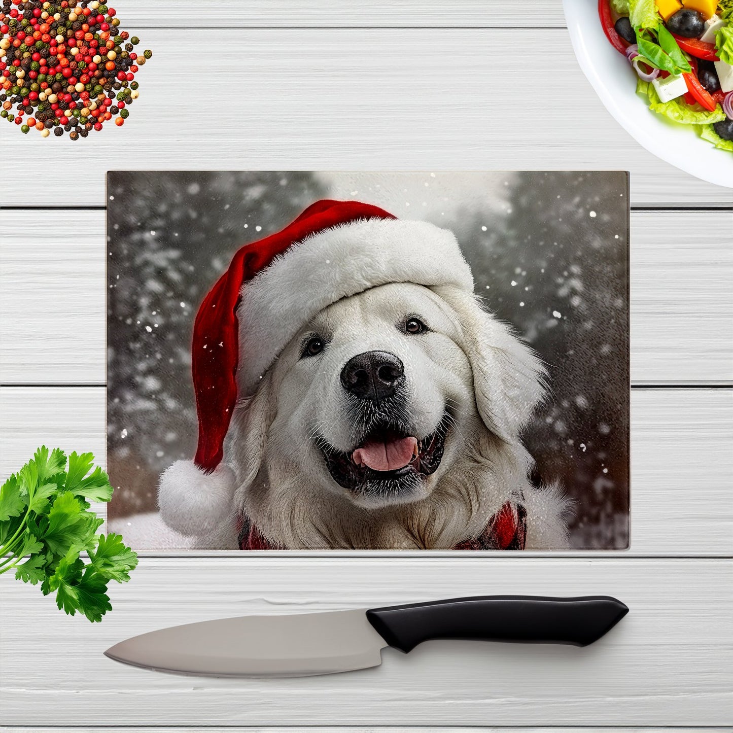 Christmas White Newfoundland Glass Chopping Board