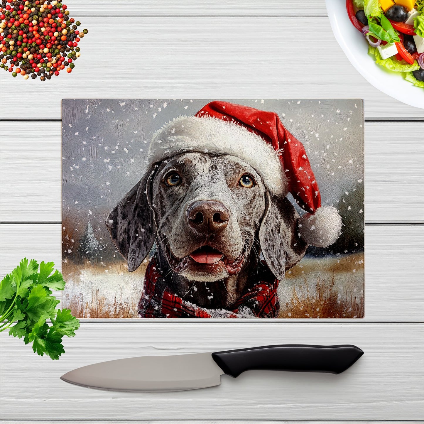 Christmas Weimarana Glass Chopping Board