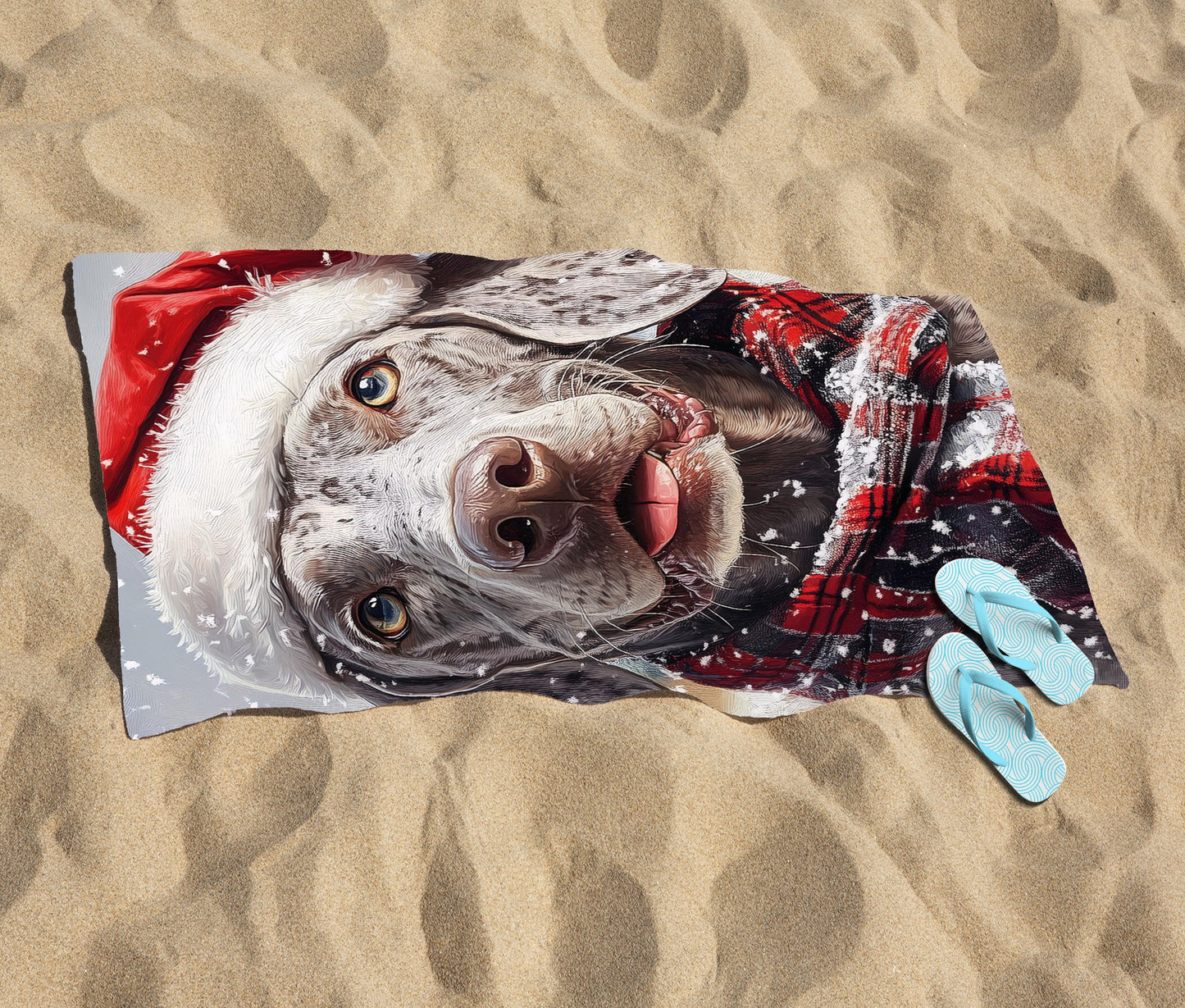 Christmas Weimarana Beach Towel