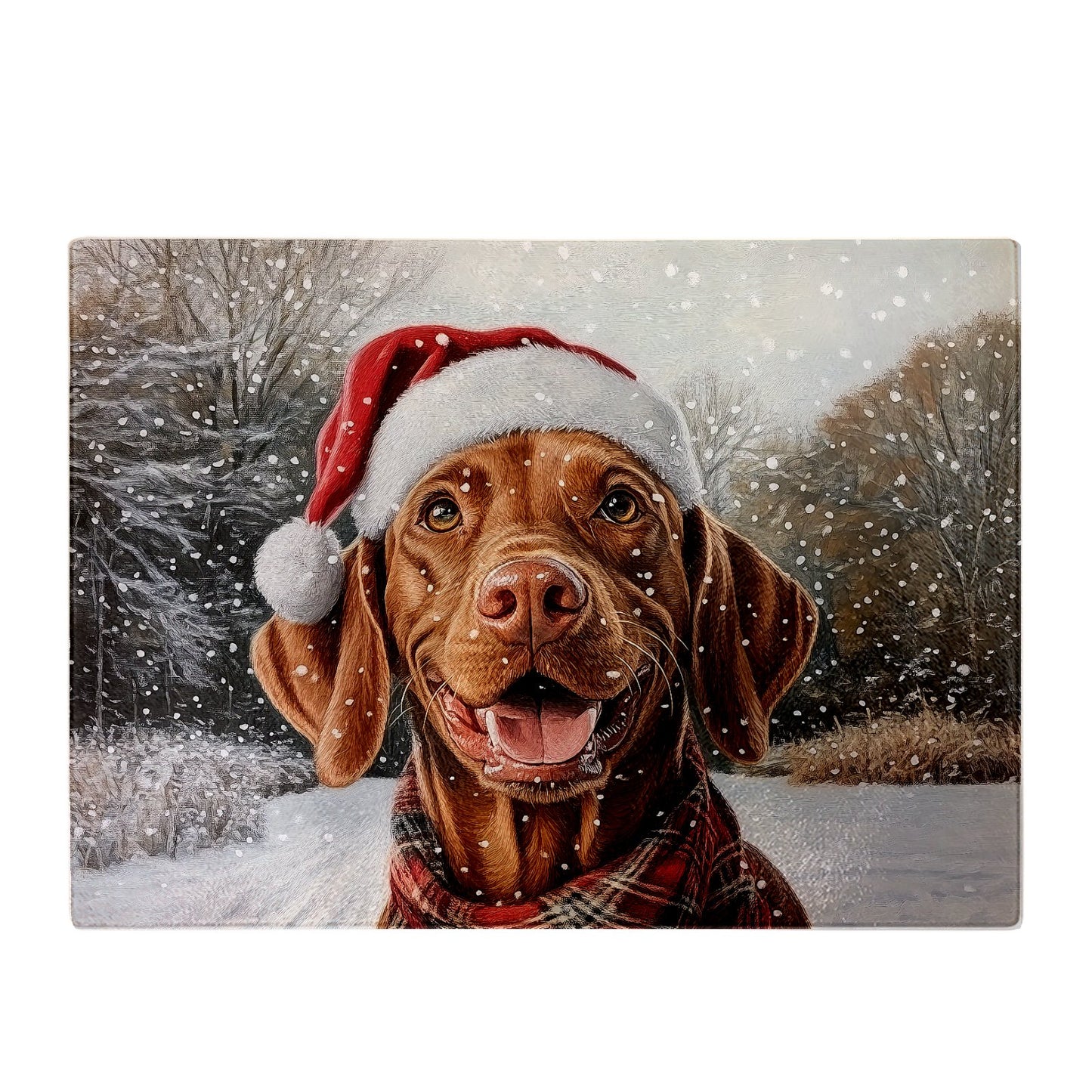 Christmas Vizsla Glass Chopping Board