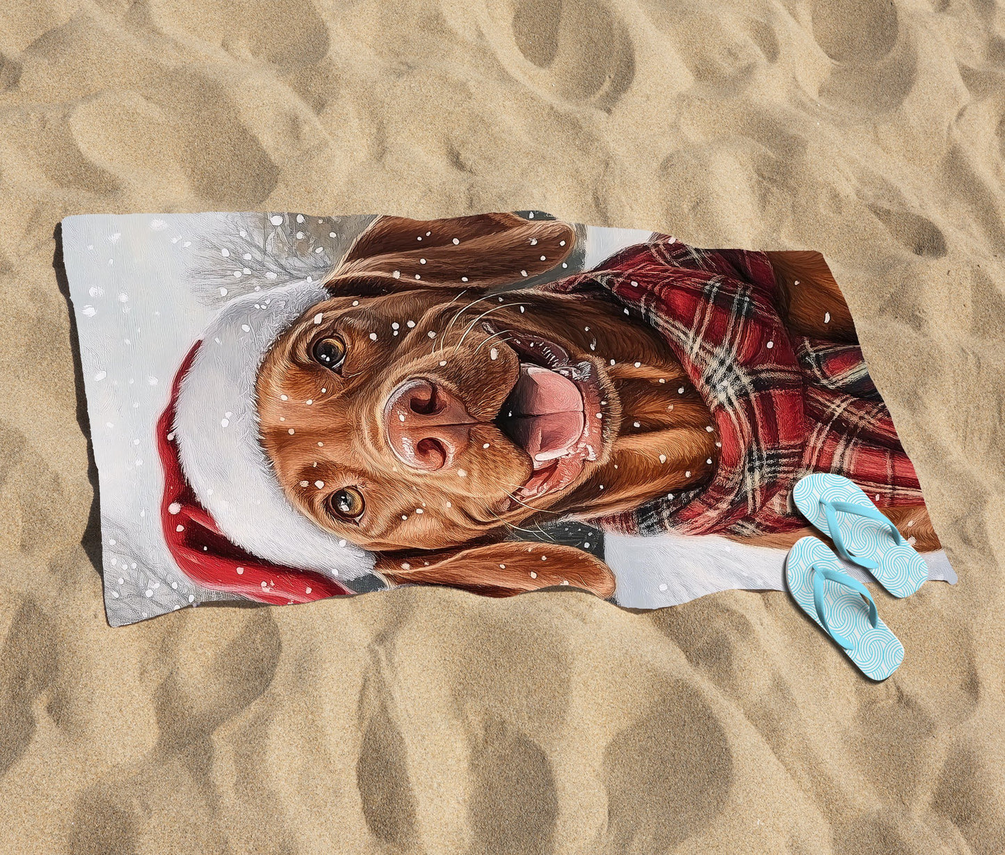 Christmas Vizsla Beach Towel