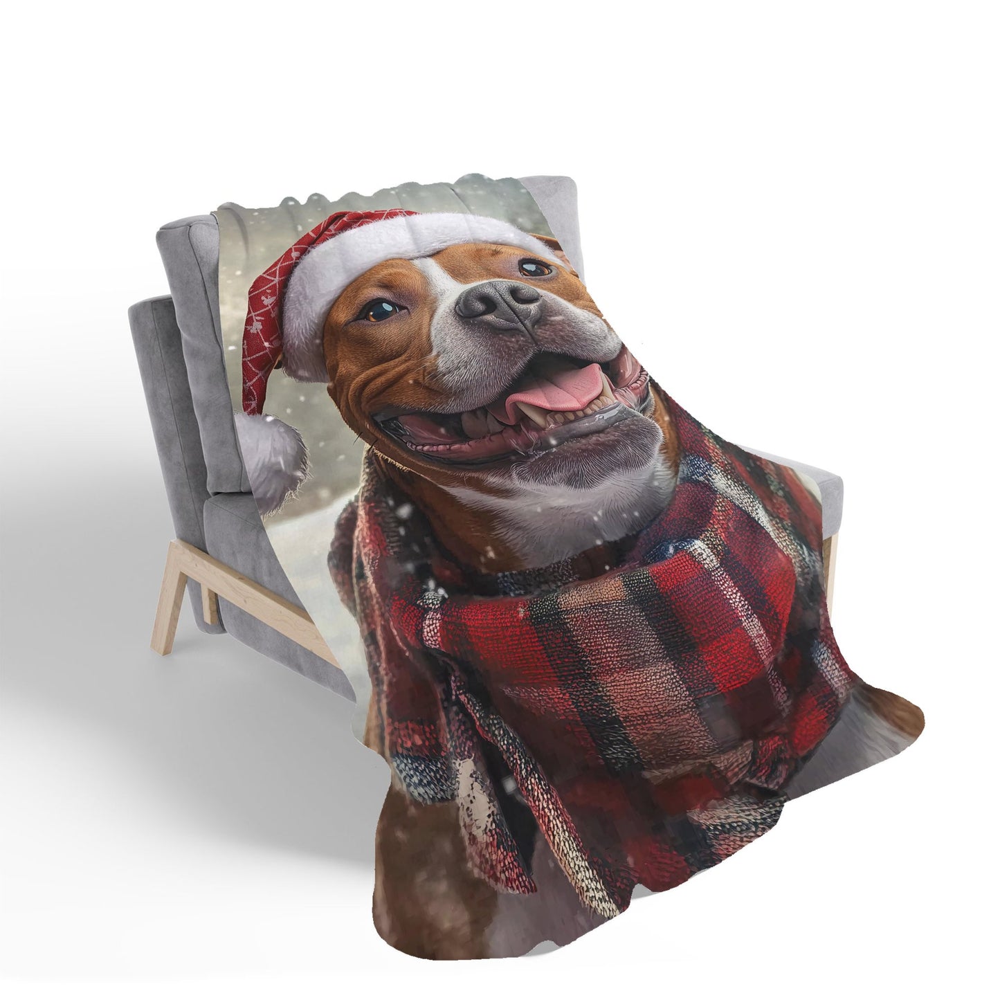 Snowy Christmas Staffordshire Bull Terrier Sherpa Blanket