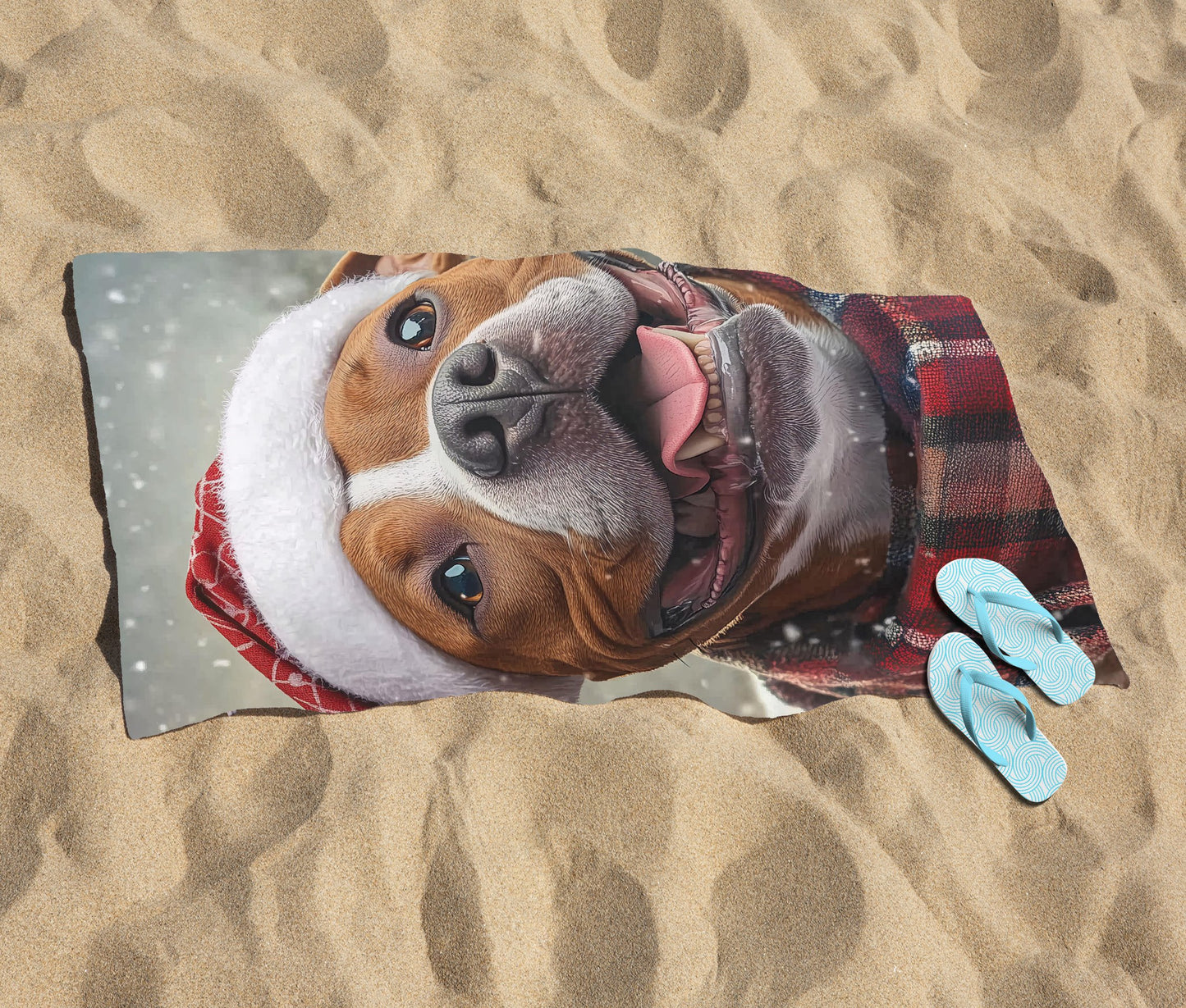 Snowy Christmas Staffordshire Bull Terrier Beach Towel