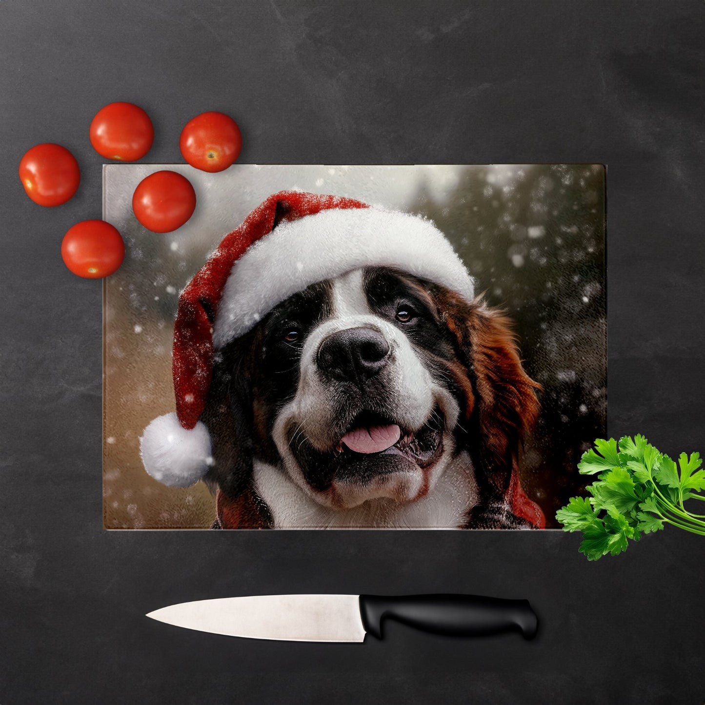 Christmas St Bernard Glass Chopping Board