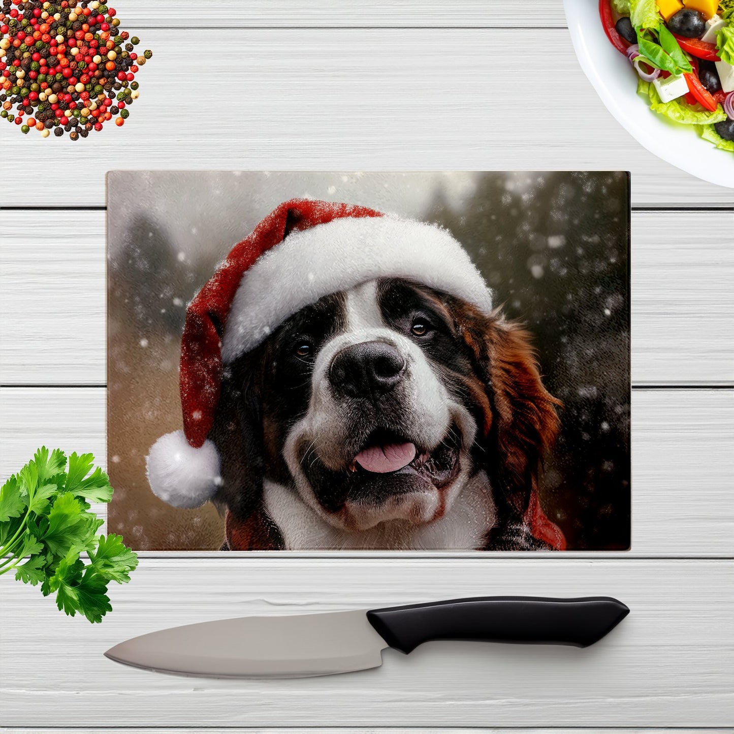 Christmas St Bernard Glass Chopping Board