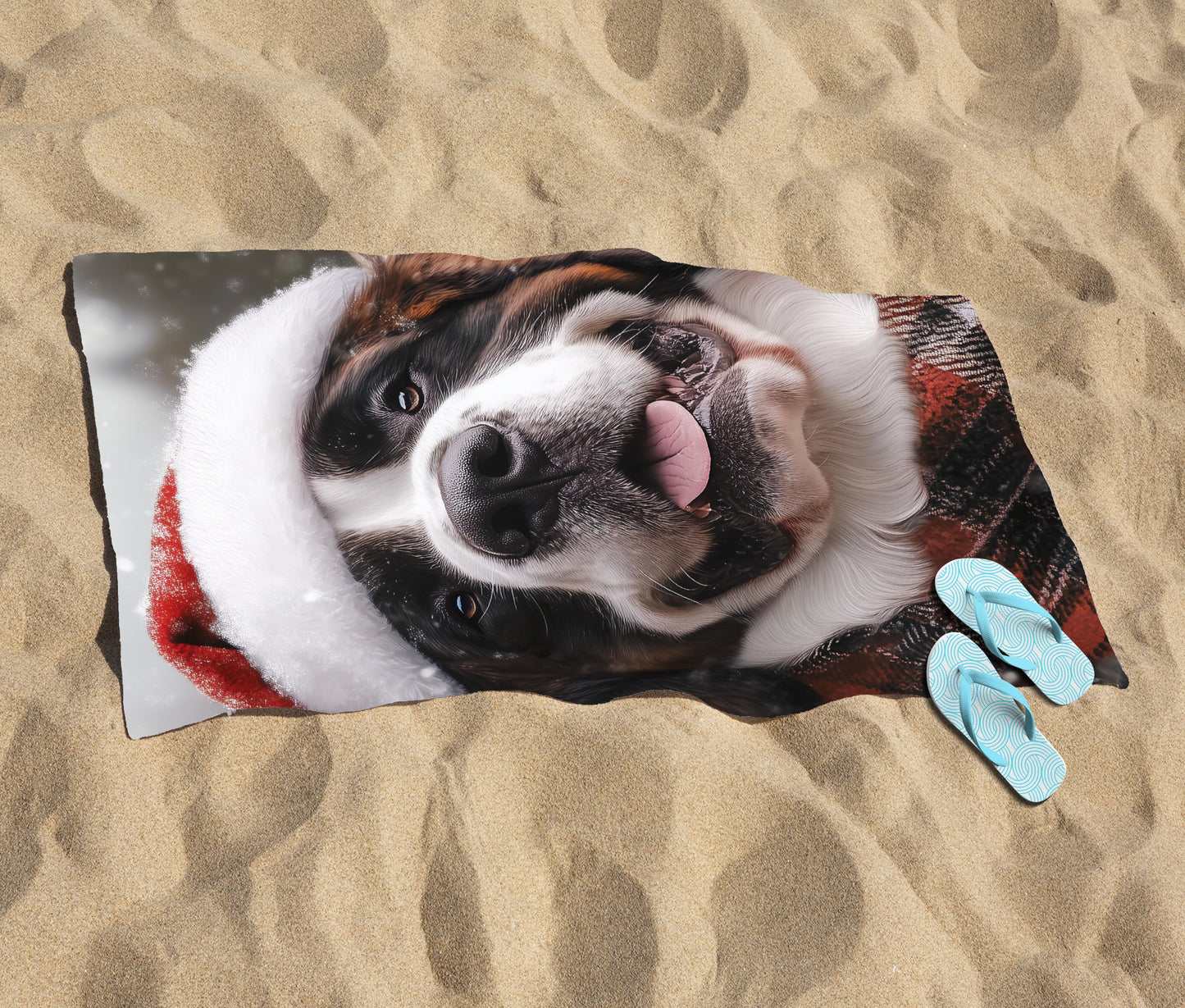Christmas St Bernard Beach Towel