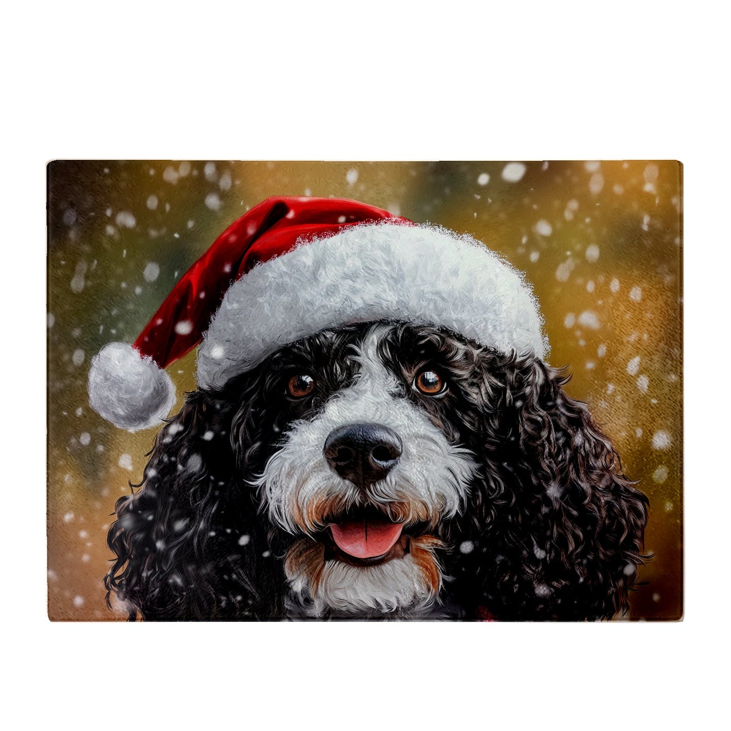 Christmas Spanish Water Dog Glass Chopping Board