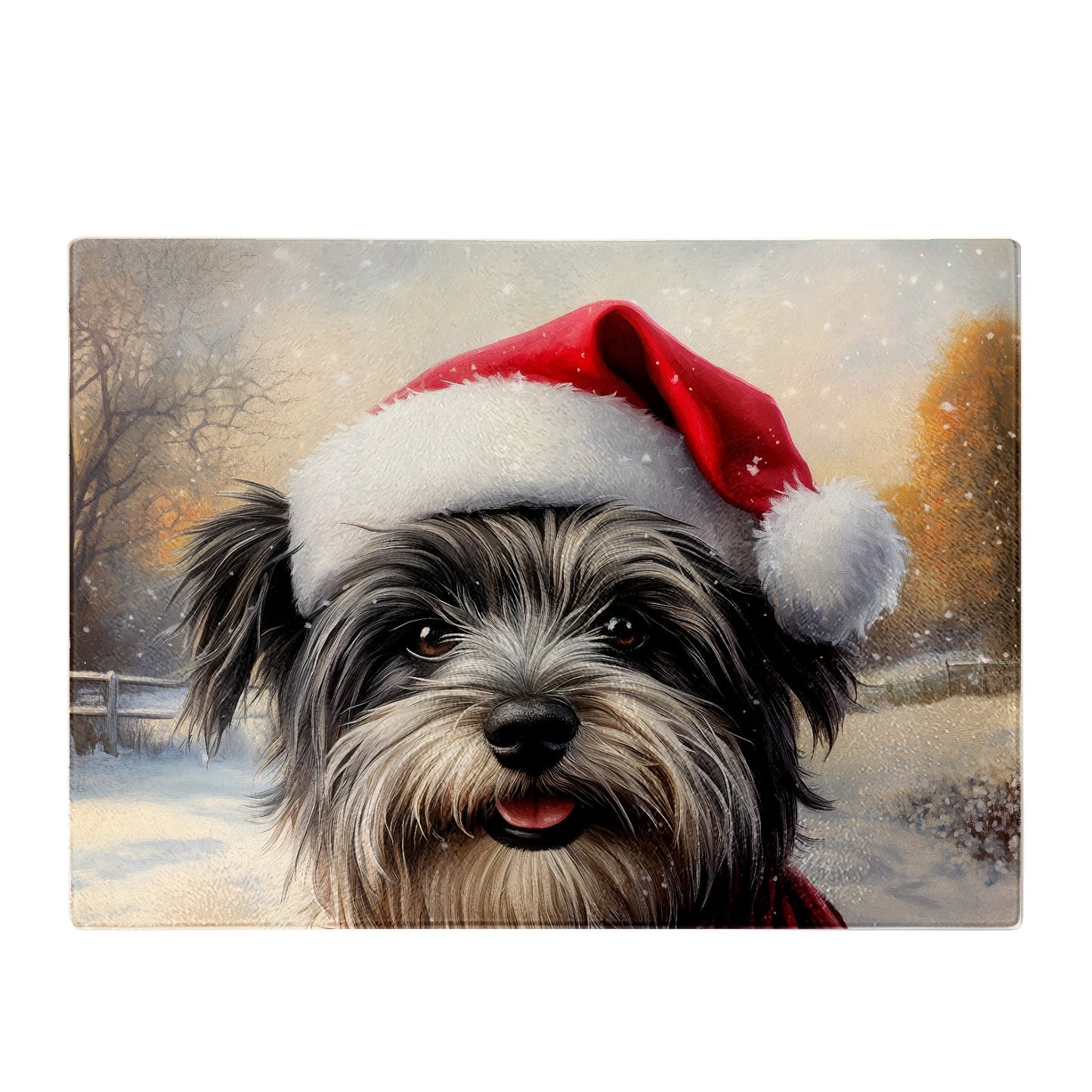 Snowy Christmas Skye Terrier Glass Chopping Board