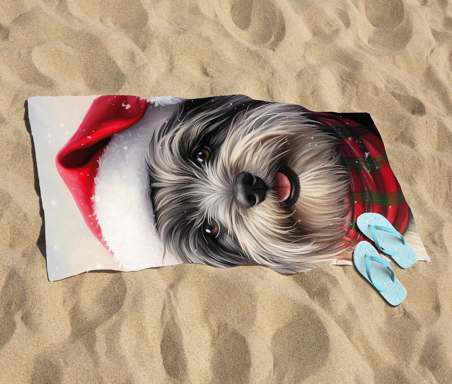 Snowy Christmas Skye Terrier Beach Towel