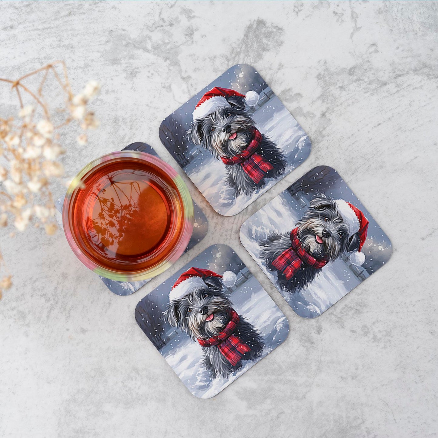 Christmas Skye Terrier Coasters