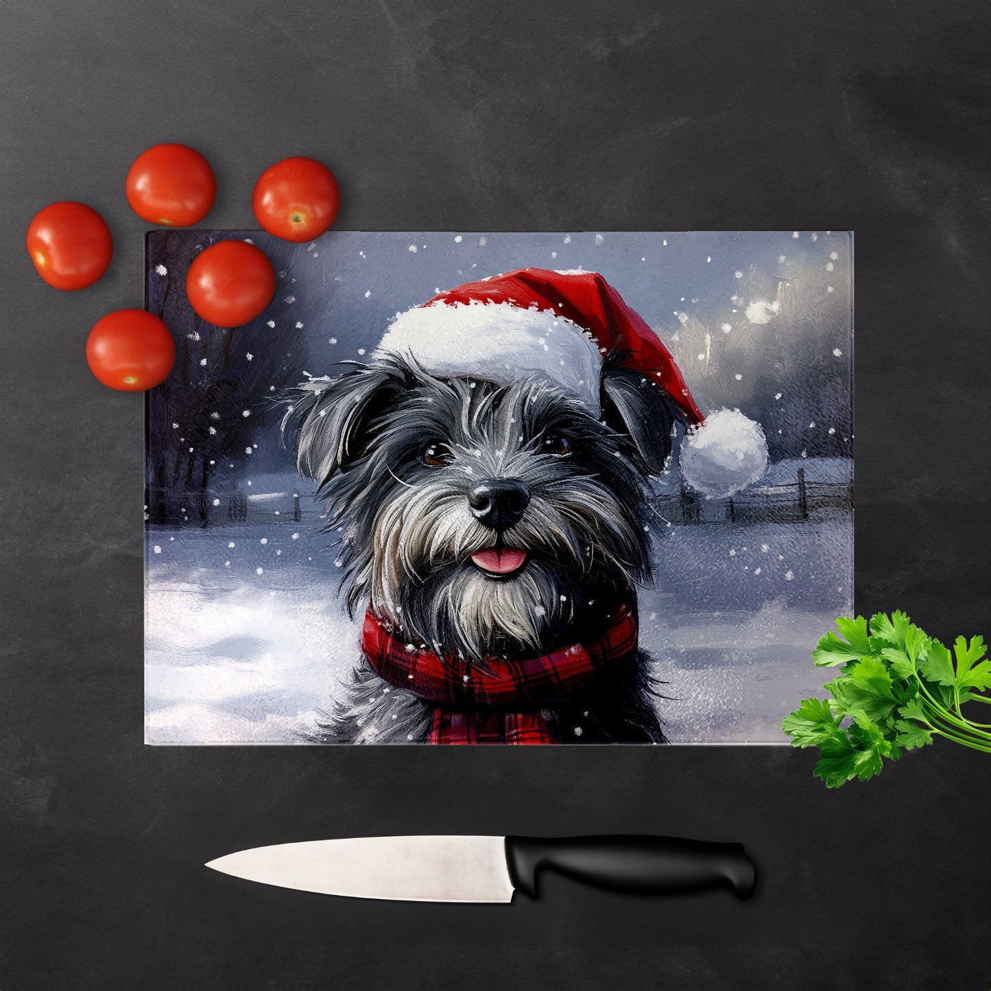 Christmas Skye Terrier Glass Chopping Board