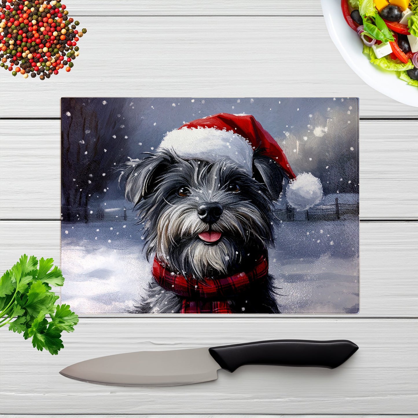 Christmas Skye Terrier Glass Chopping Board