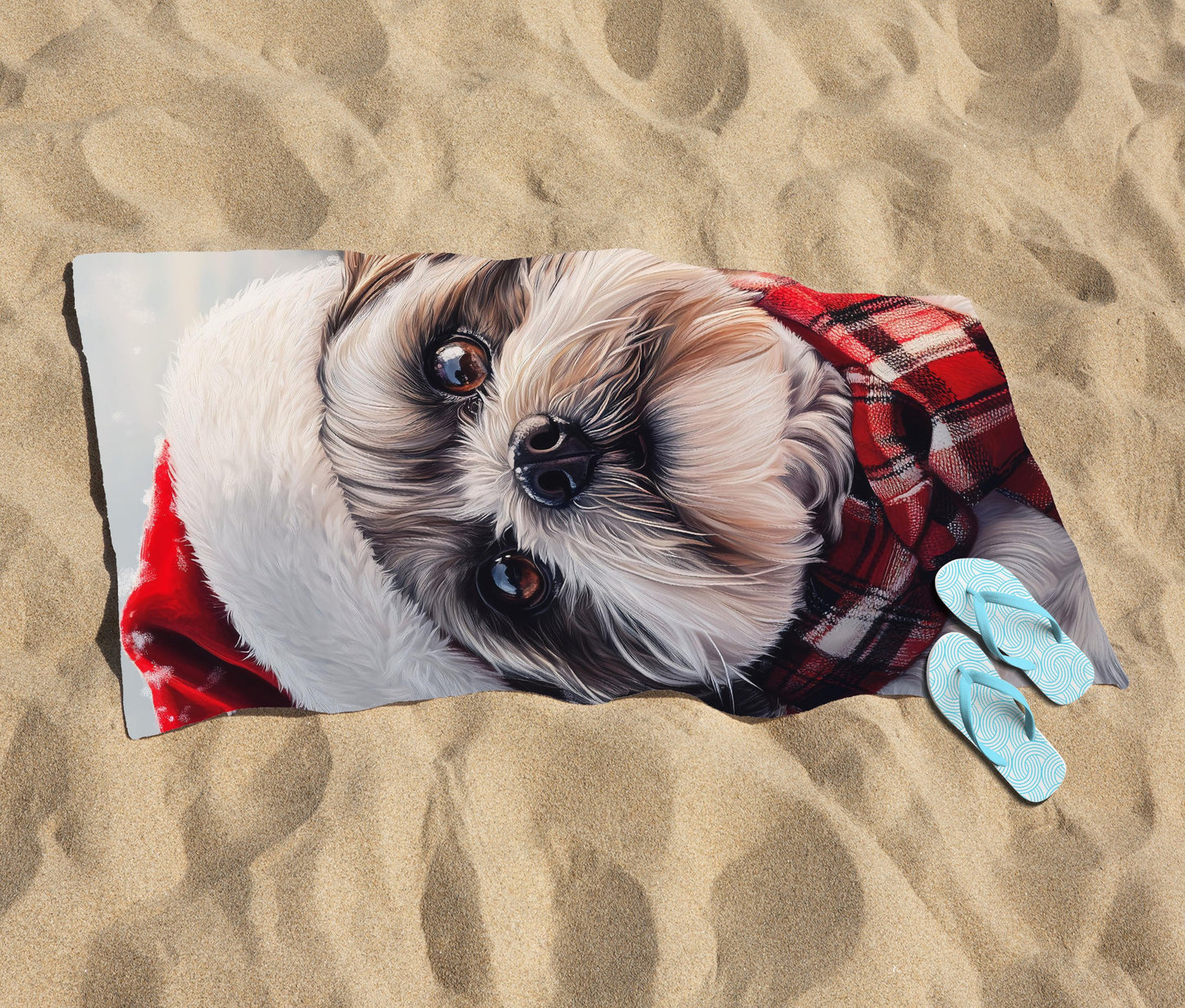 Christmas Shih Tzu Beach Towel