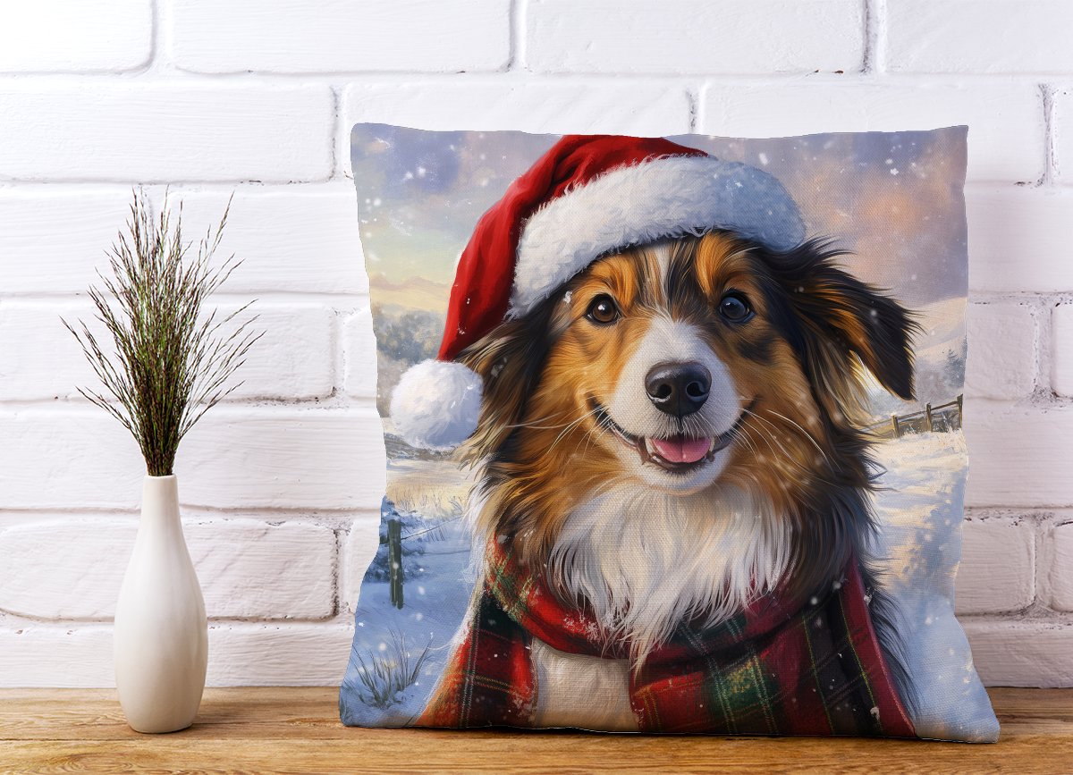 Christmas Shetland Sheepdog Cushion