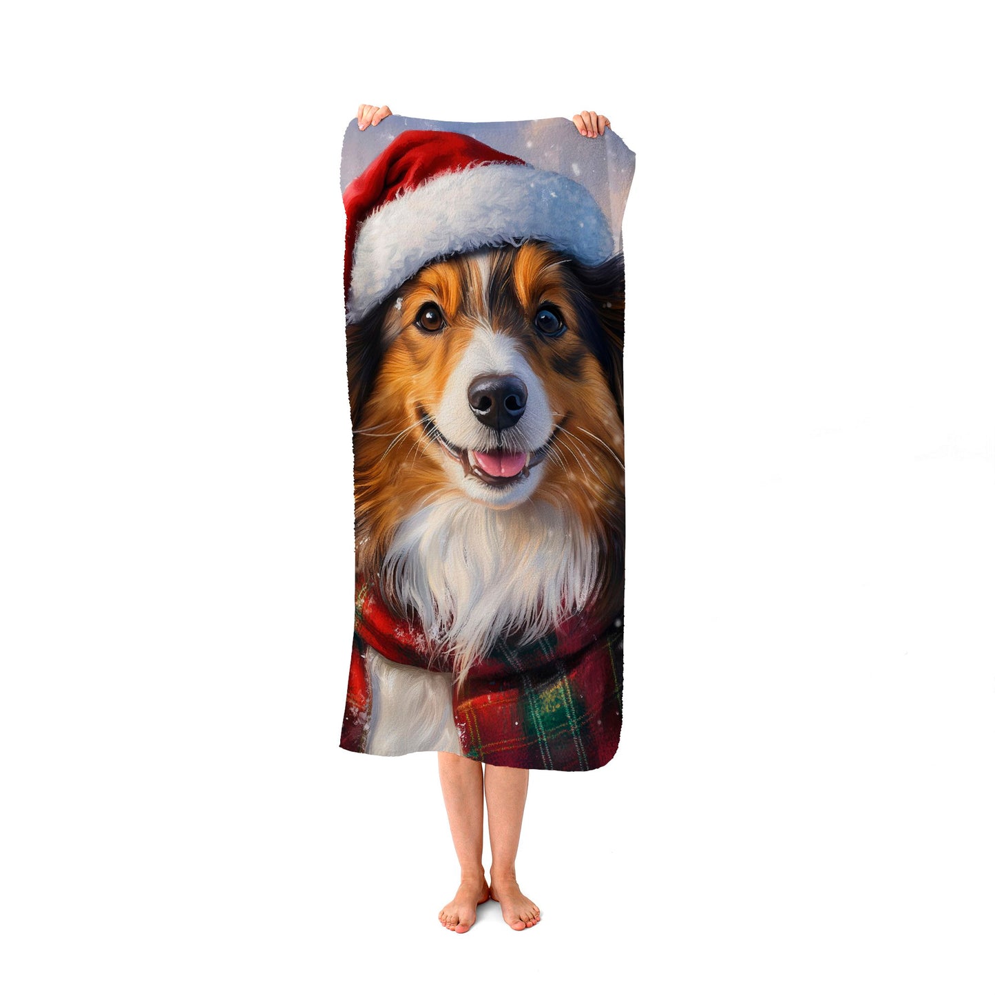 Christmas Shetland Sheepdog Beach Towel