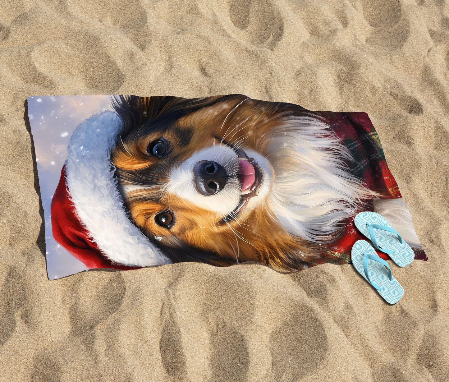 Christmas Shetland Sheepdog Beach Towel