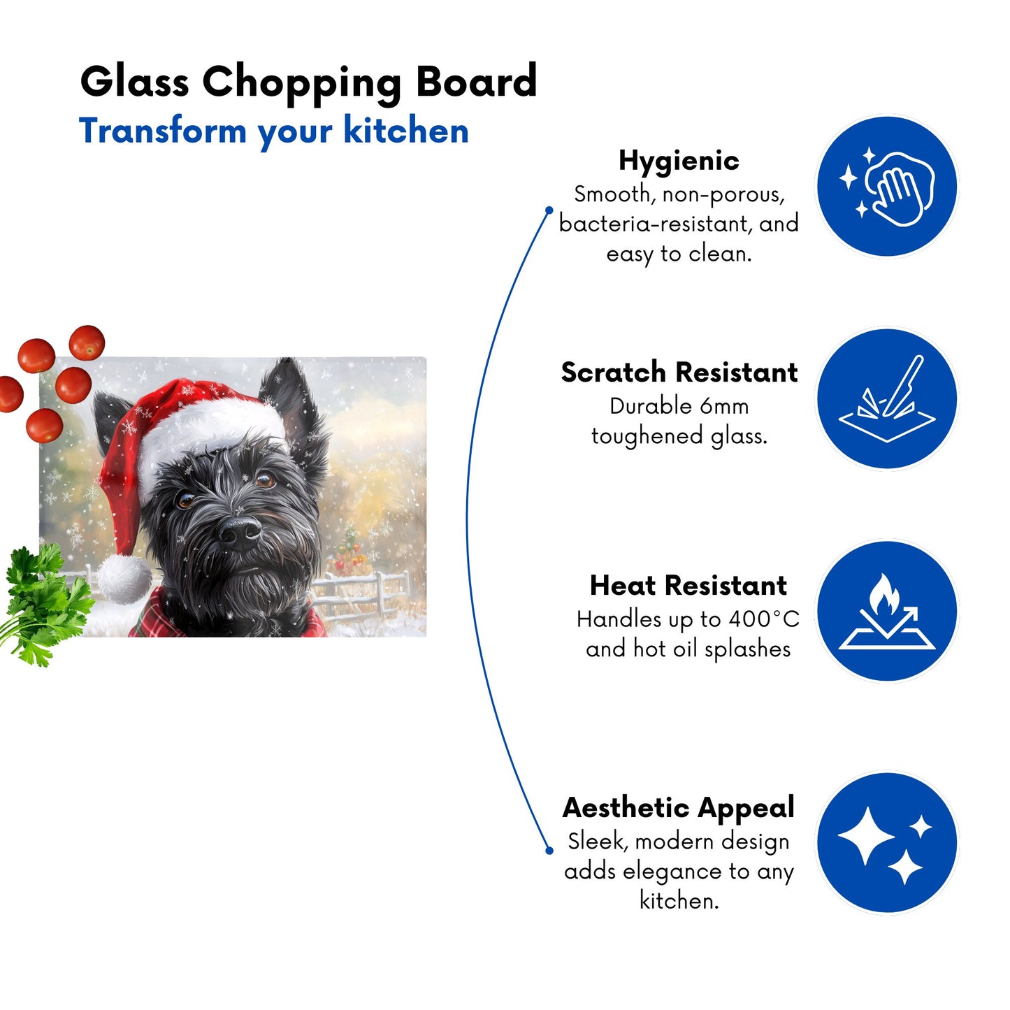 Christmas Scottish Terrier Glass Chopping Board