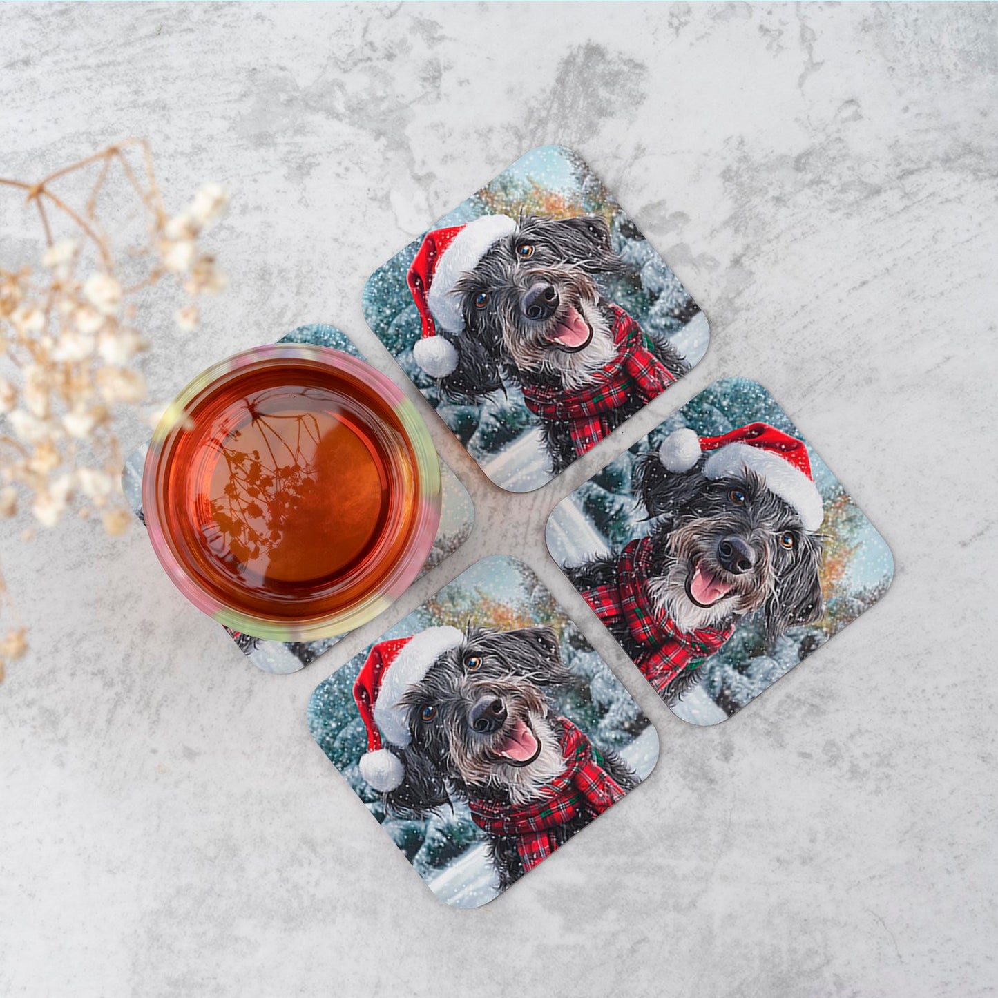 Christmas Scottish Deerhound Coasters