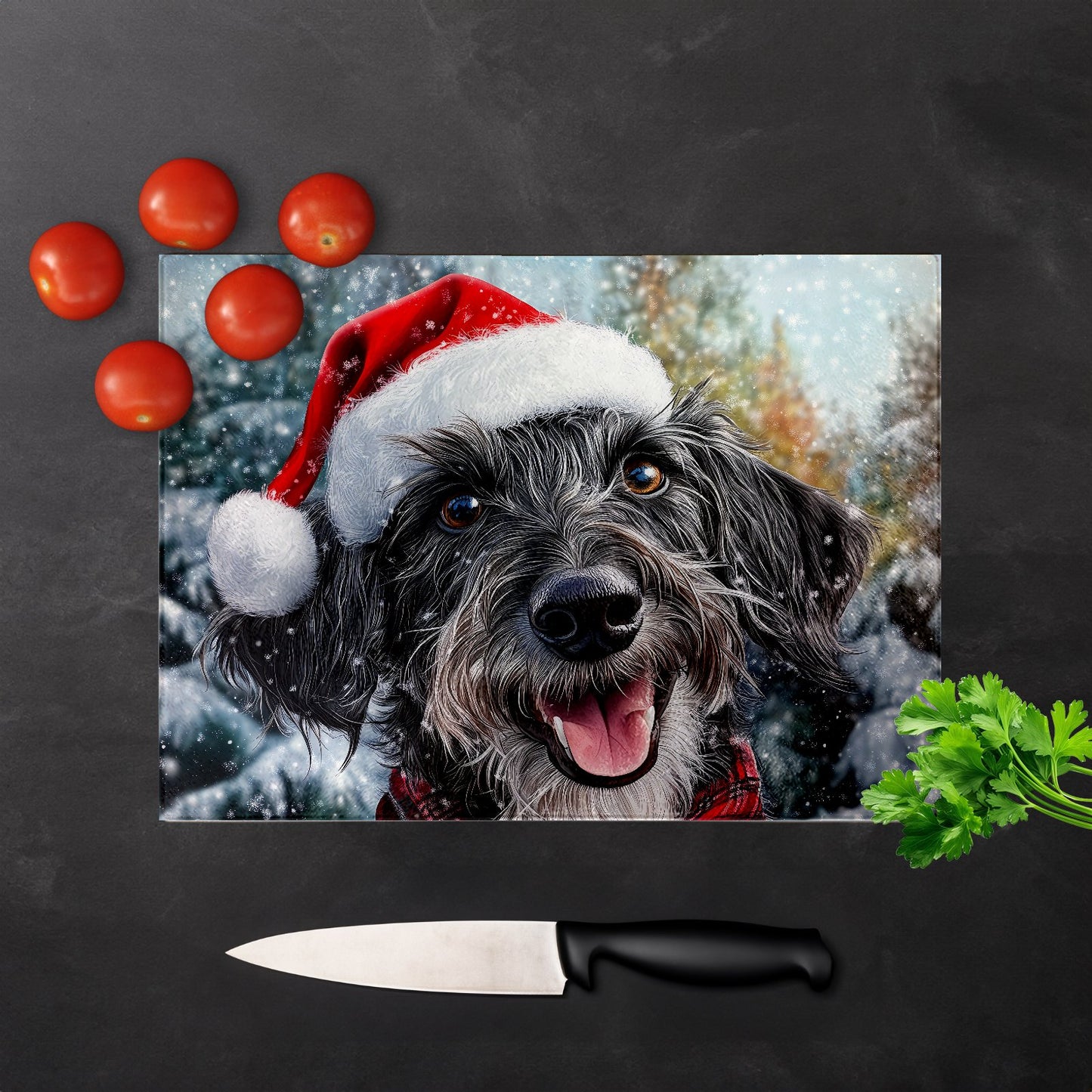 Christmas Scottish Deerhound Glass Chopping Board