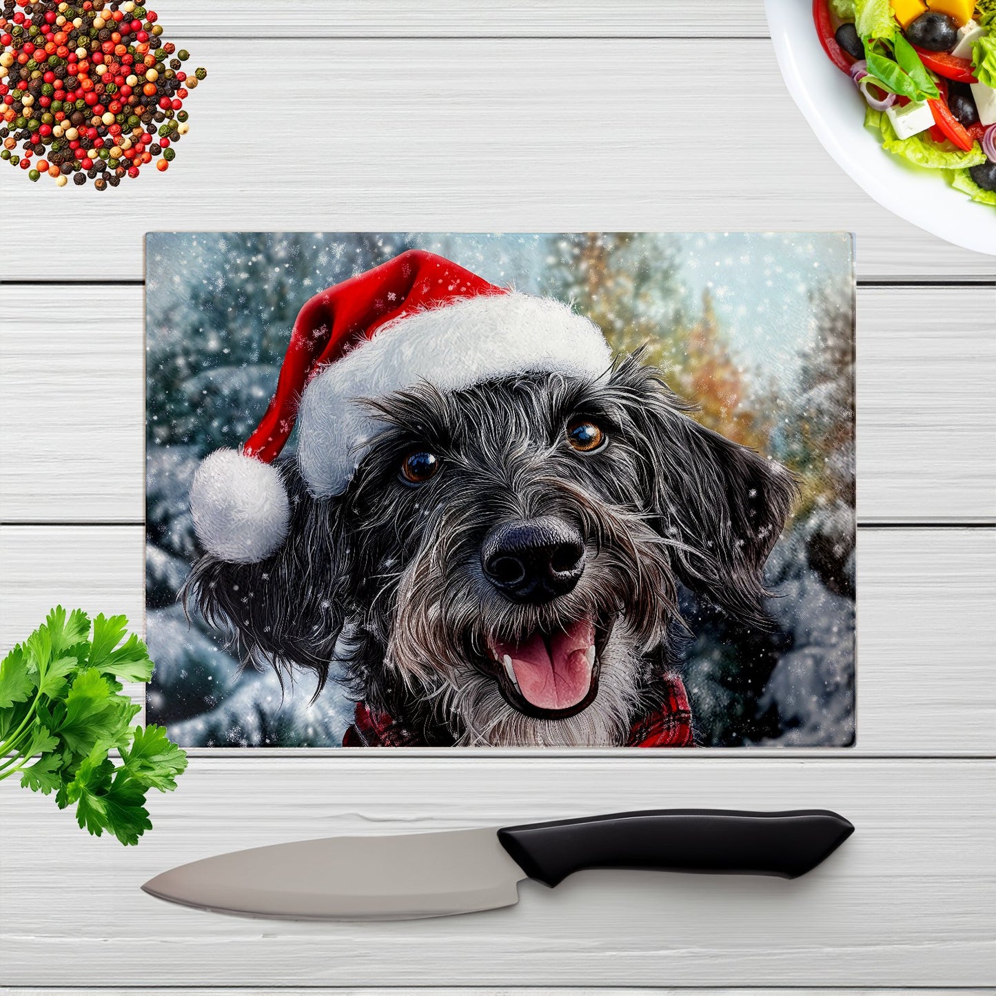 Christmas Scottish Deerhound Glass Chopping Board