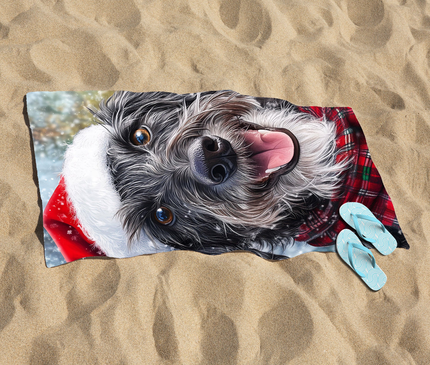 Christmas Scottish Deerhound Beach Towel