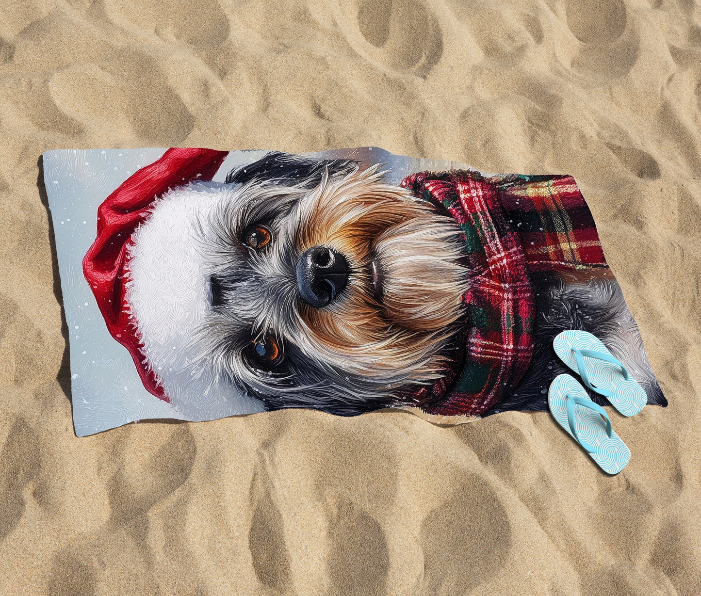 Christmas Schnauzer Beach Towel