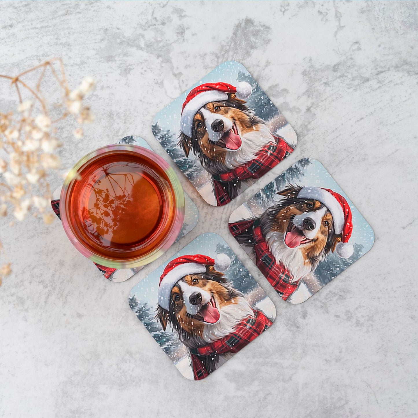 Christmas Rough Collie Coasters