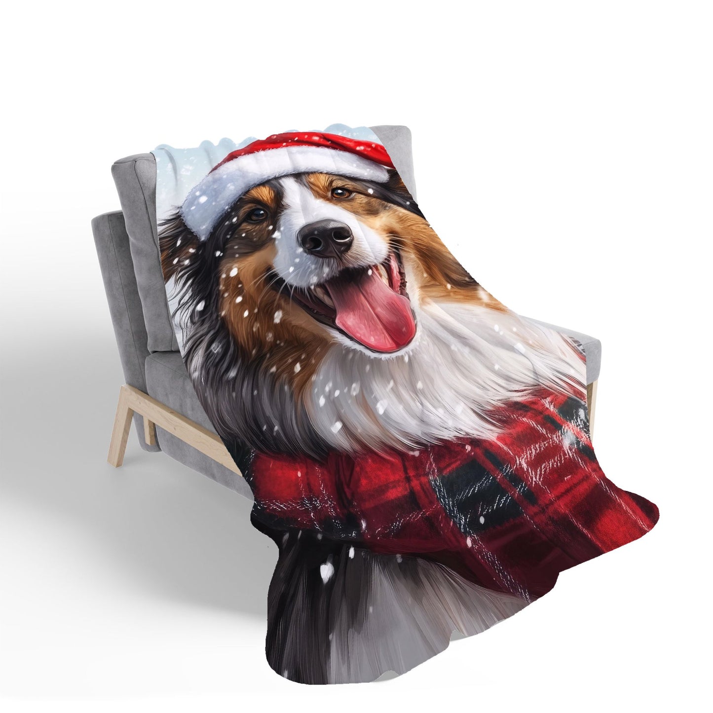 Christmas Rough Collie Sherpa Blanket