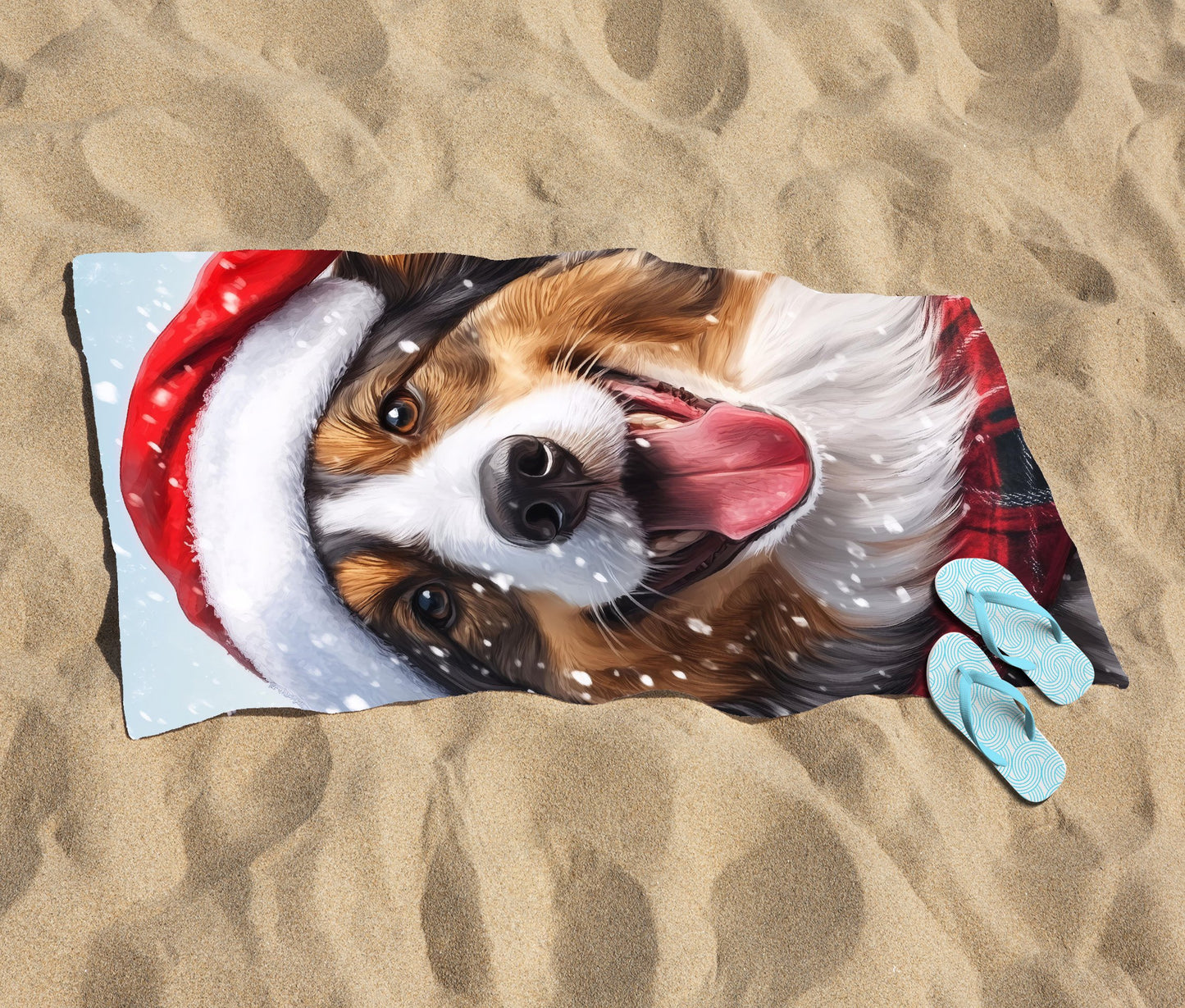 Christmas Rough Collie Beach Towel