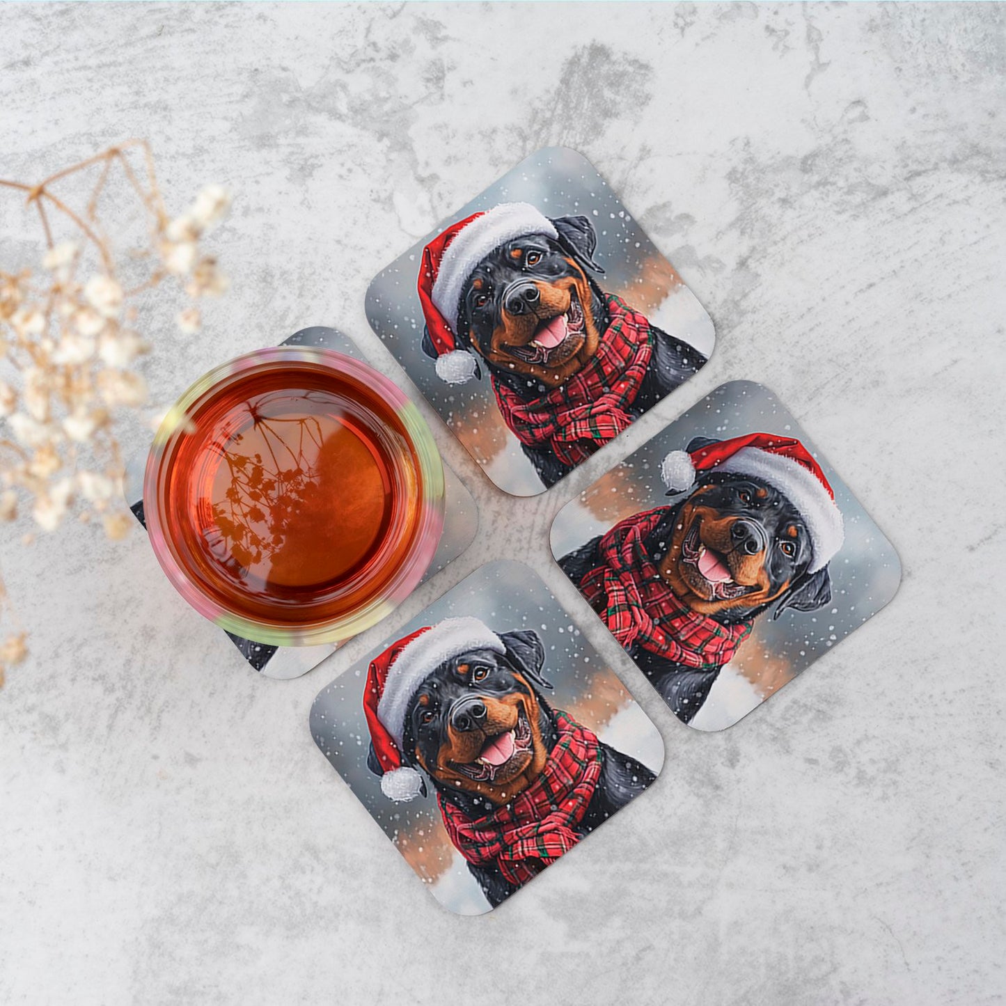 Snowy Christmas Rottweiler Coasters