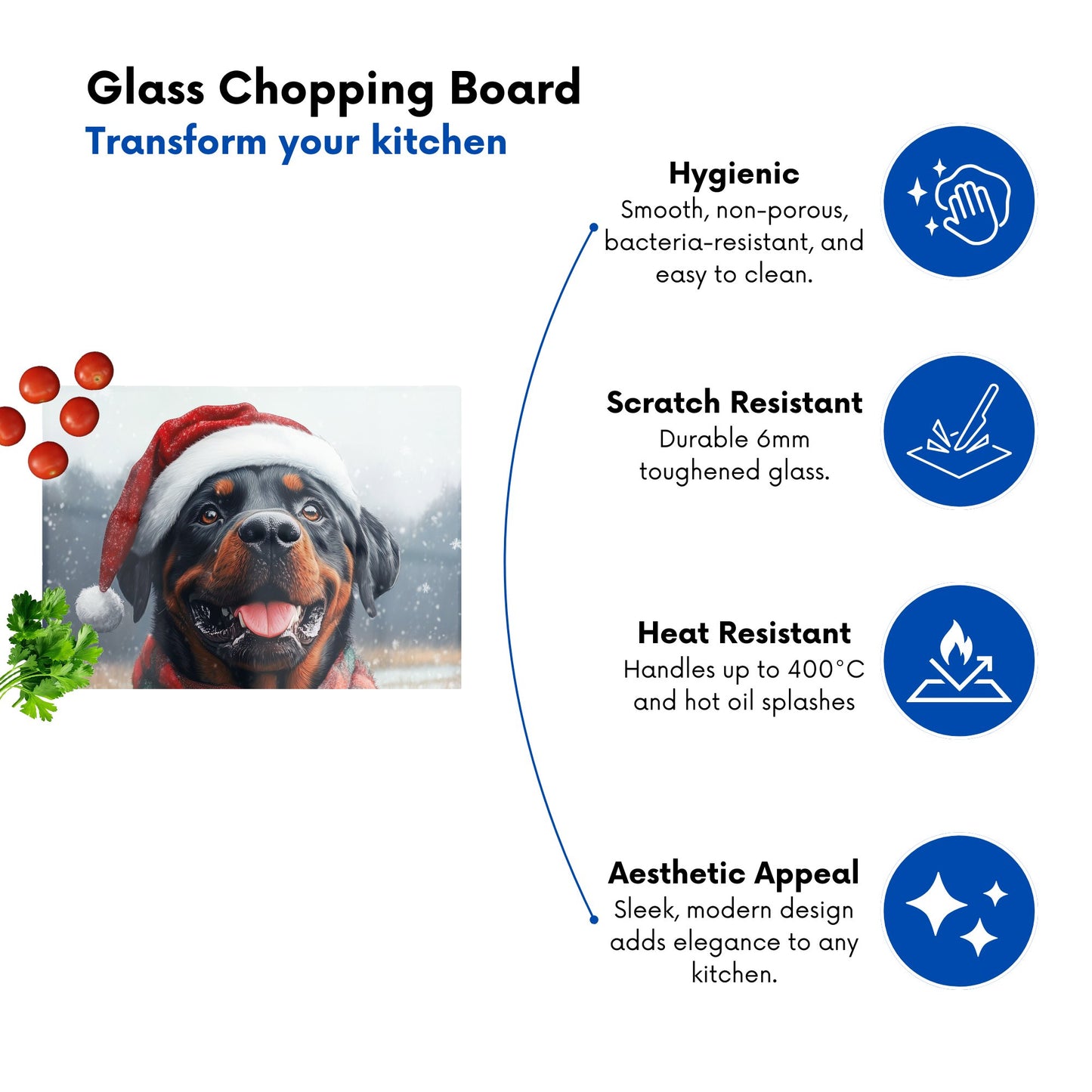 Christmas Rottweiler Glass Chopping Board