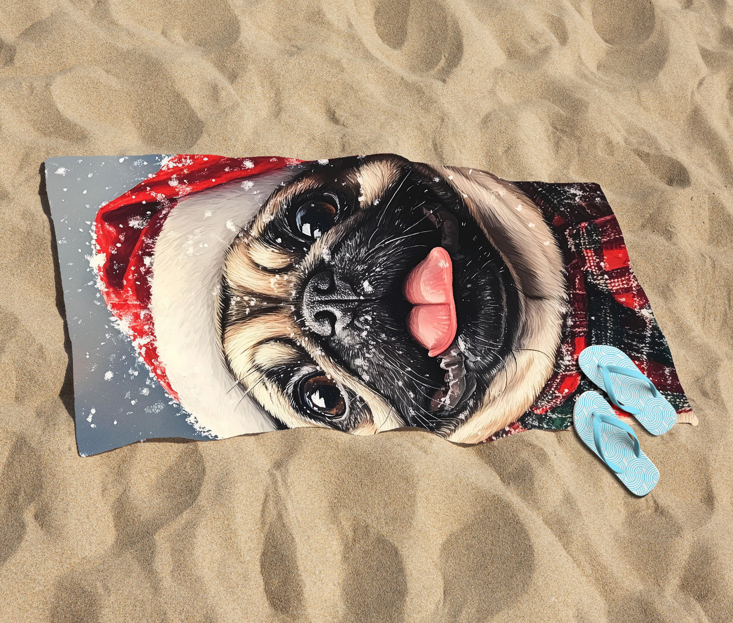 Christmas Pug Beach Towel