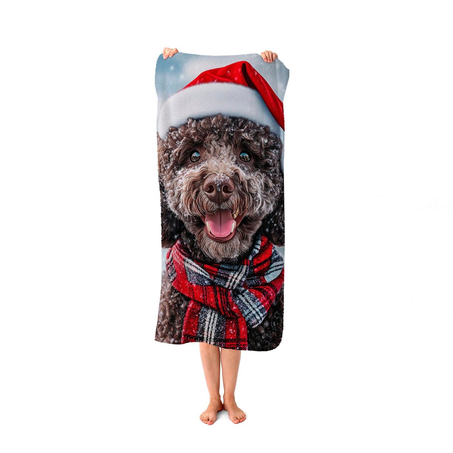 Snowy Christmas Poodle Beach Towel