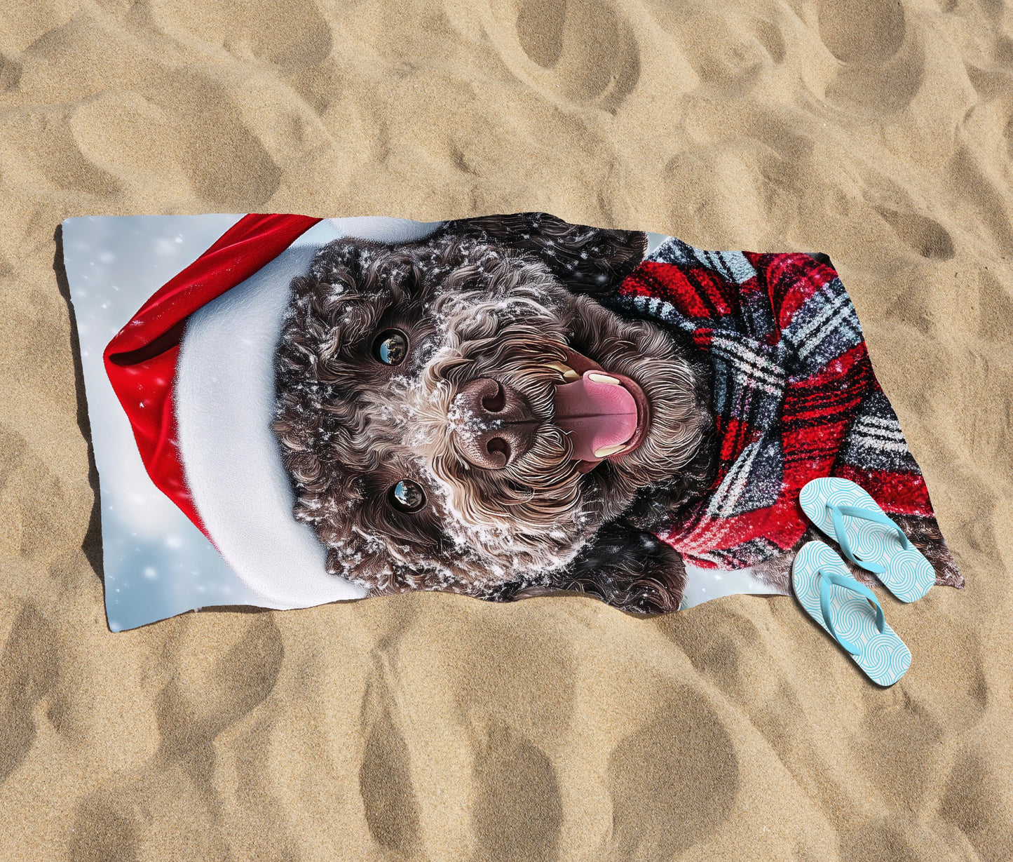Snowy Christmas Poodle Beach Towel