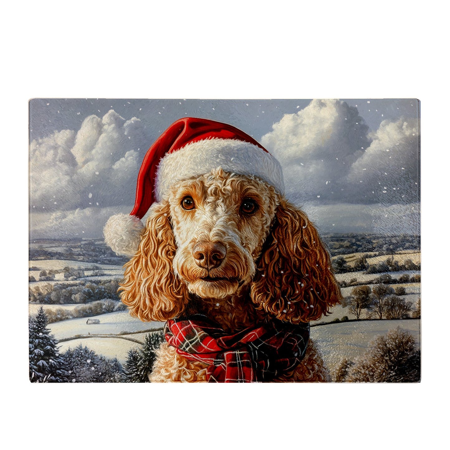 Christmas Poodle Glass Chopping Board