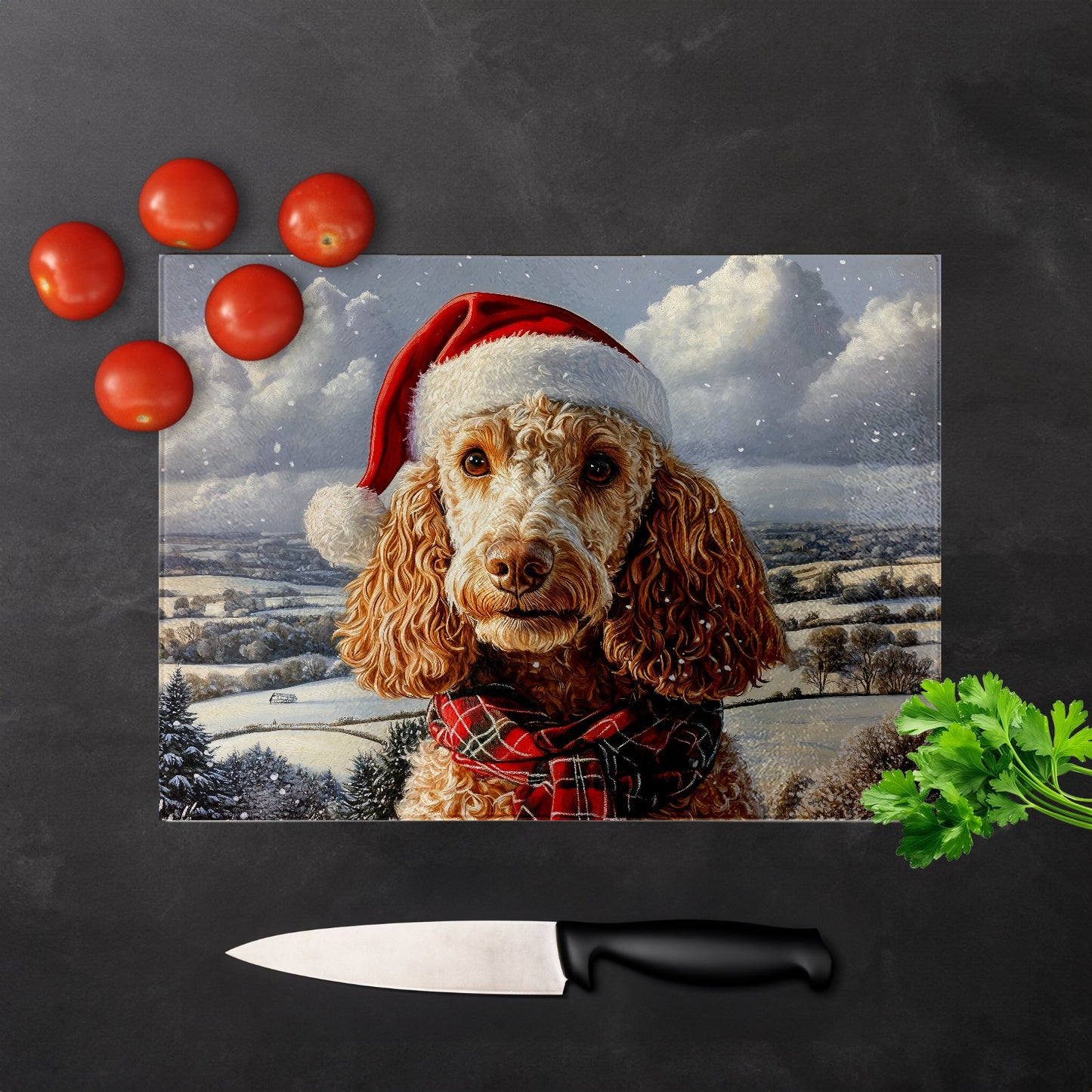Christmas Poodle Glass Chopping Board
