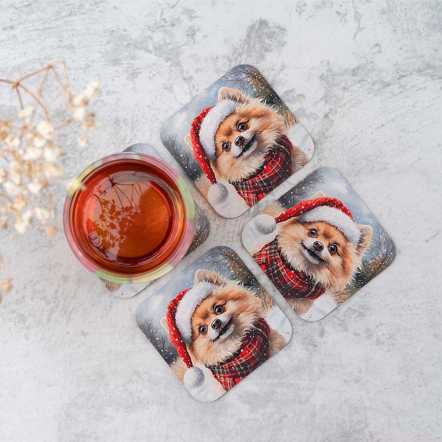 Snowy Christmas Pomeranian Coasters
