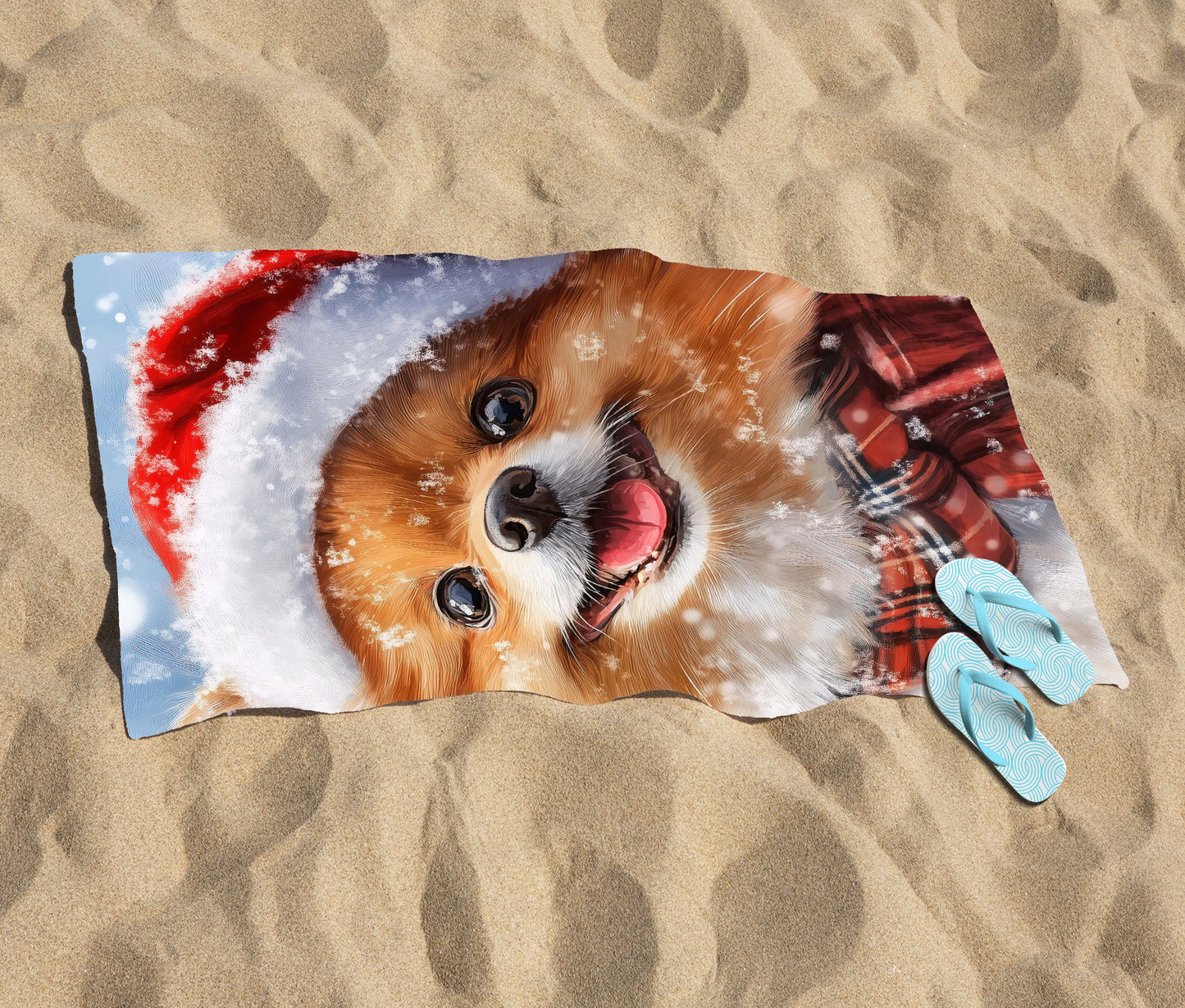 Christmas Pomeranian Beach Towel