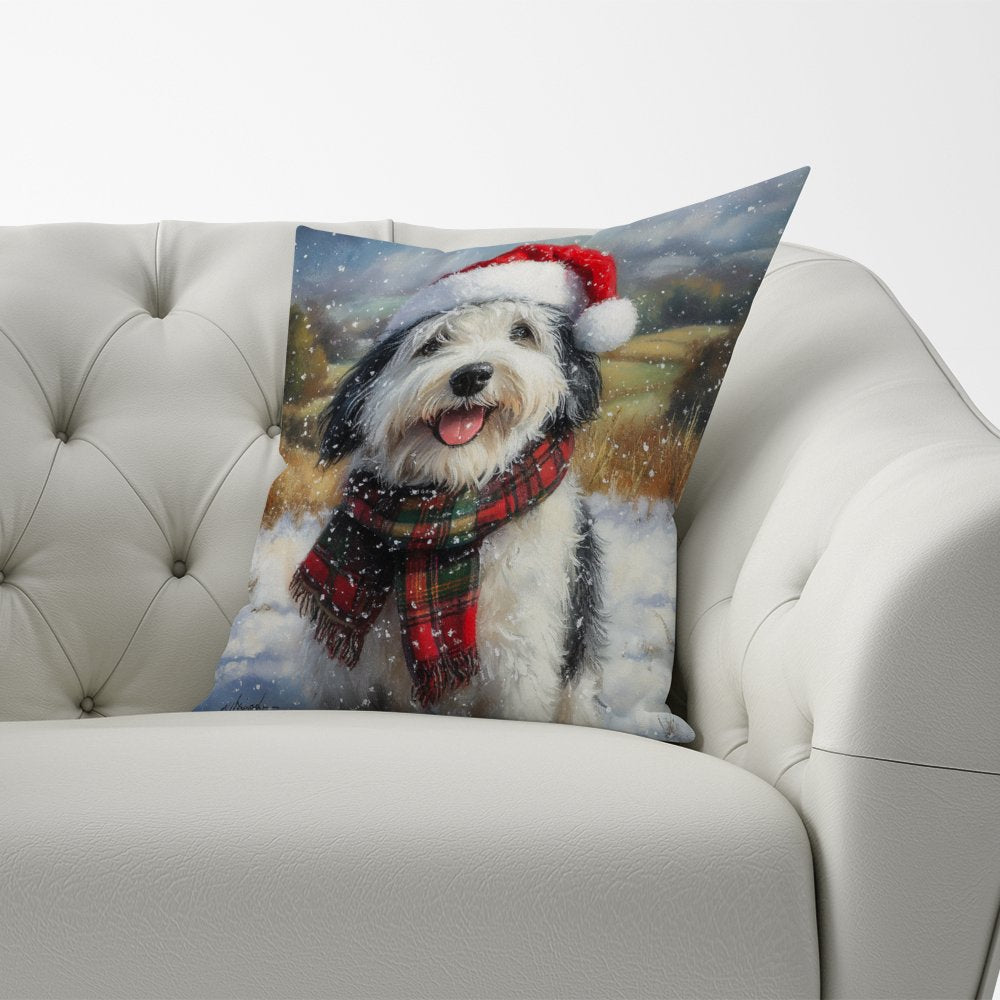 Snowy Christmas Old English Sheepdog Cushion