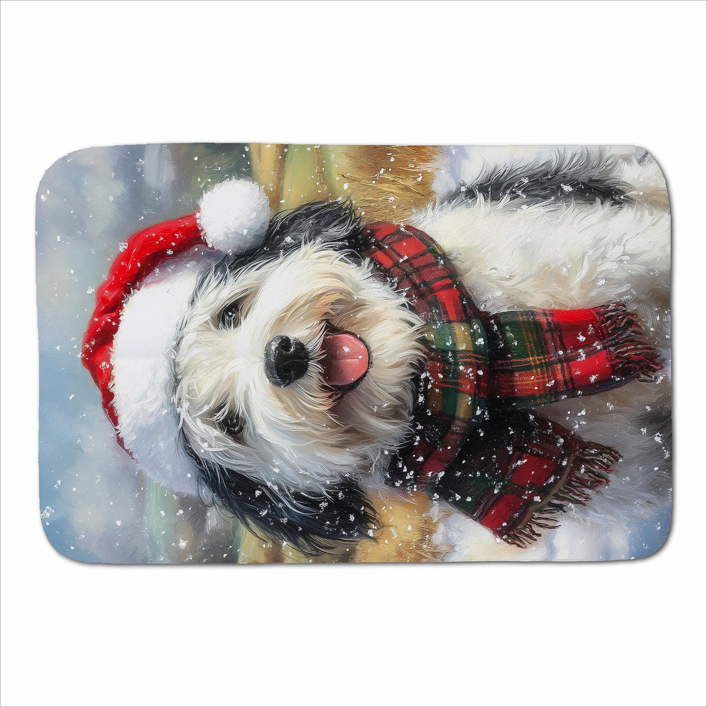Snowy Christmas Old English Sheepdog Sherpa Blanket