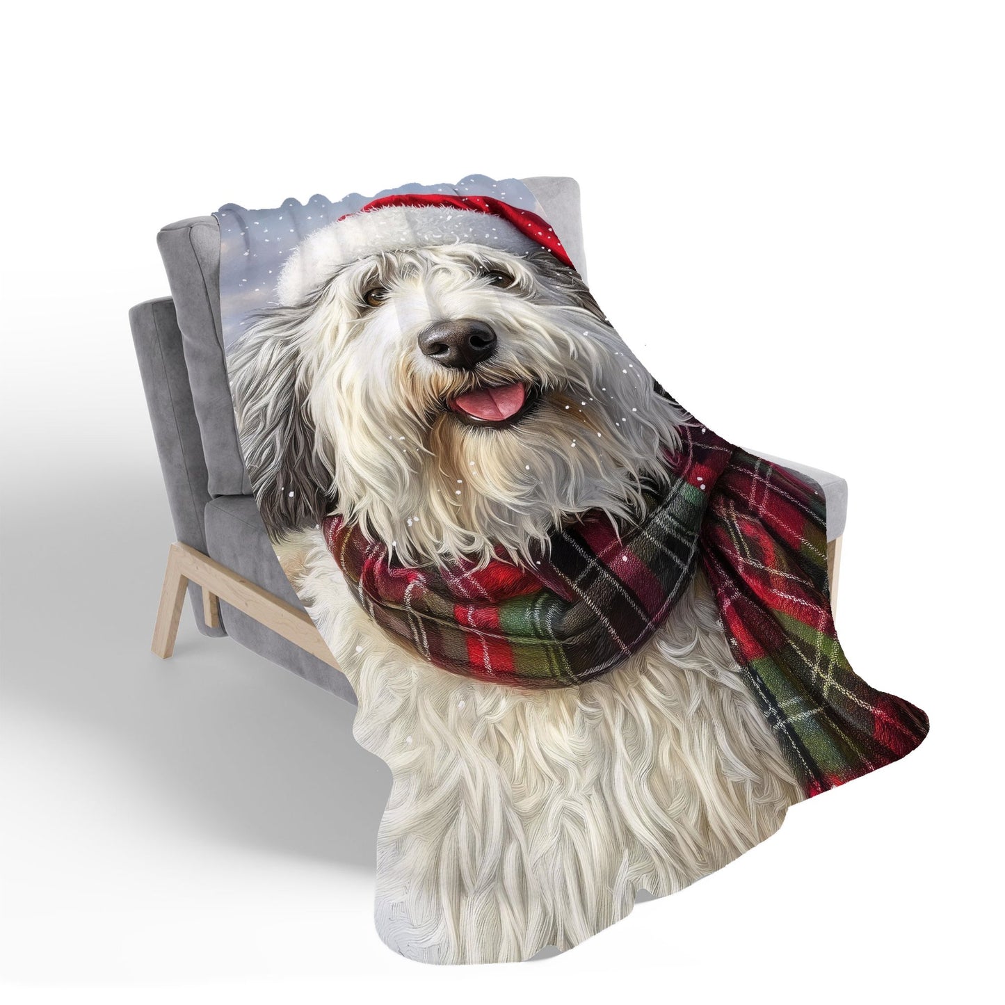 Christmas Old English Sheepdog Sherpa Blanket