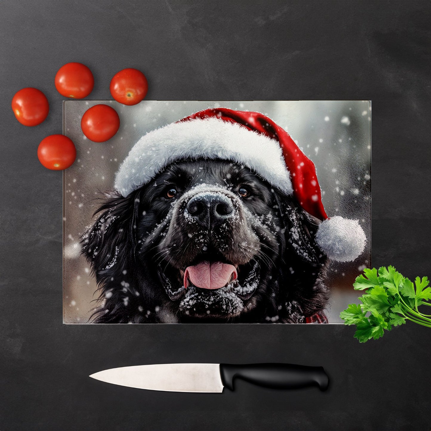 Christmas Newfoundland Glass Chopping Board