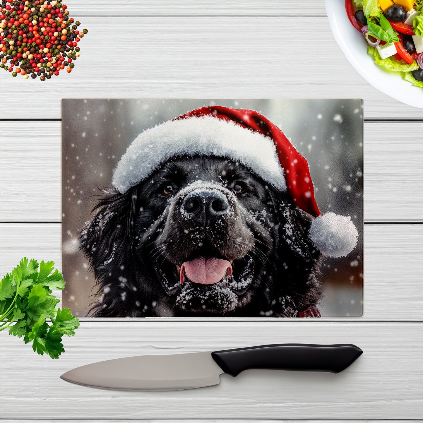 Christmas Newfoundland Glass Chopping Board