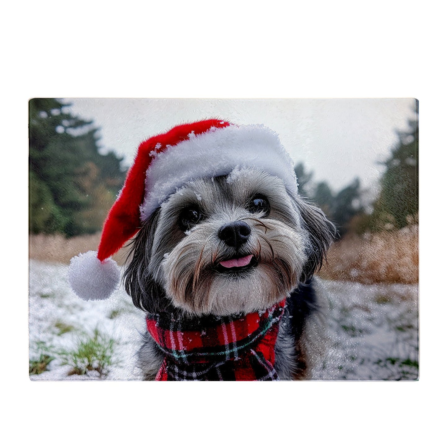 Christmas Lhasa Apso Glass Chopping Board