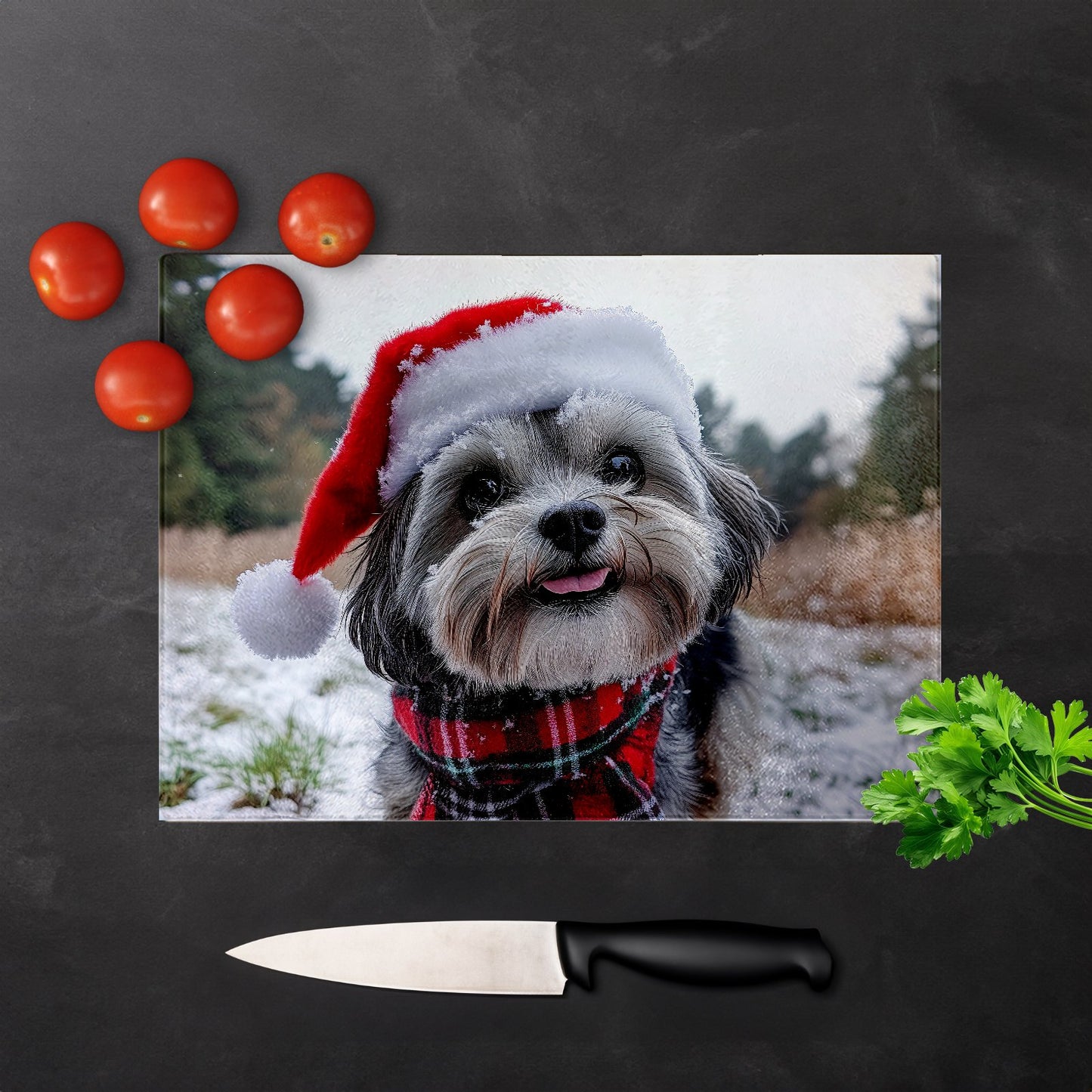 Christmas Lhasa Apso Glass Chopping Board