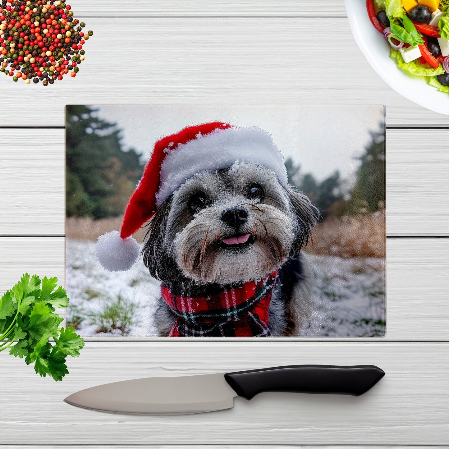 Christmas Lhasa Apso Glass Chopping Board