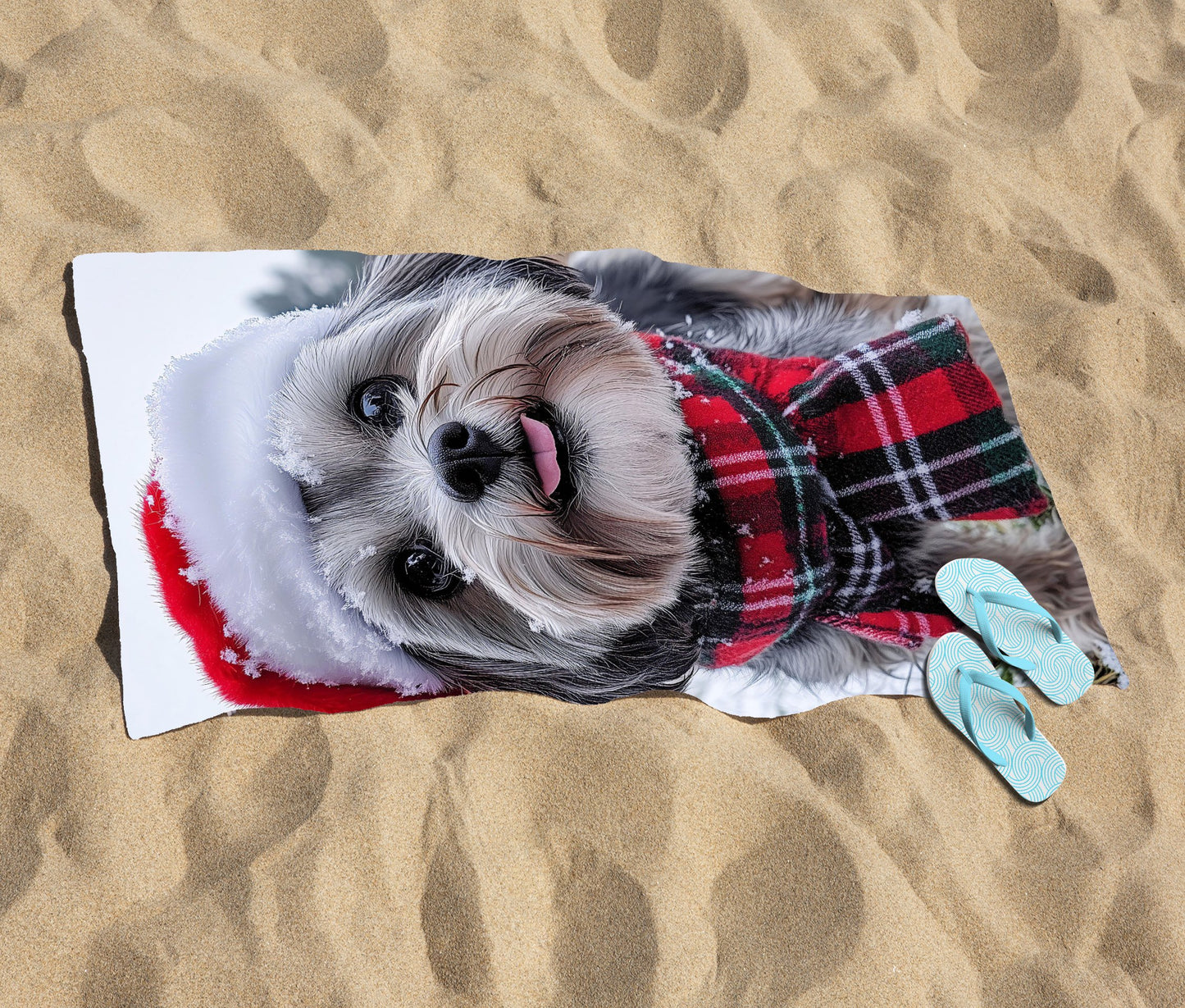 Christmas Lhasa Apso Beach Towel